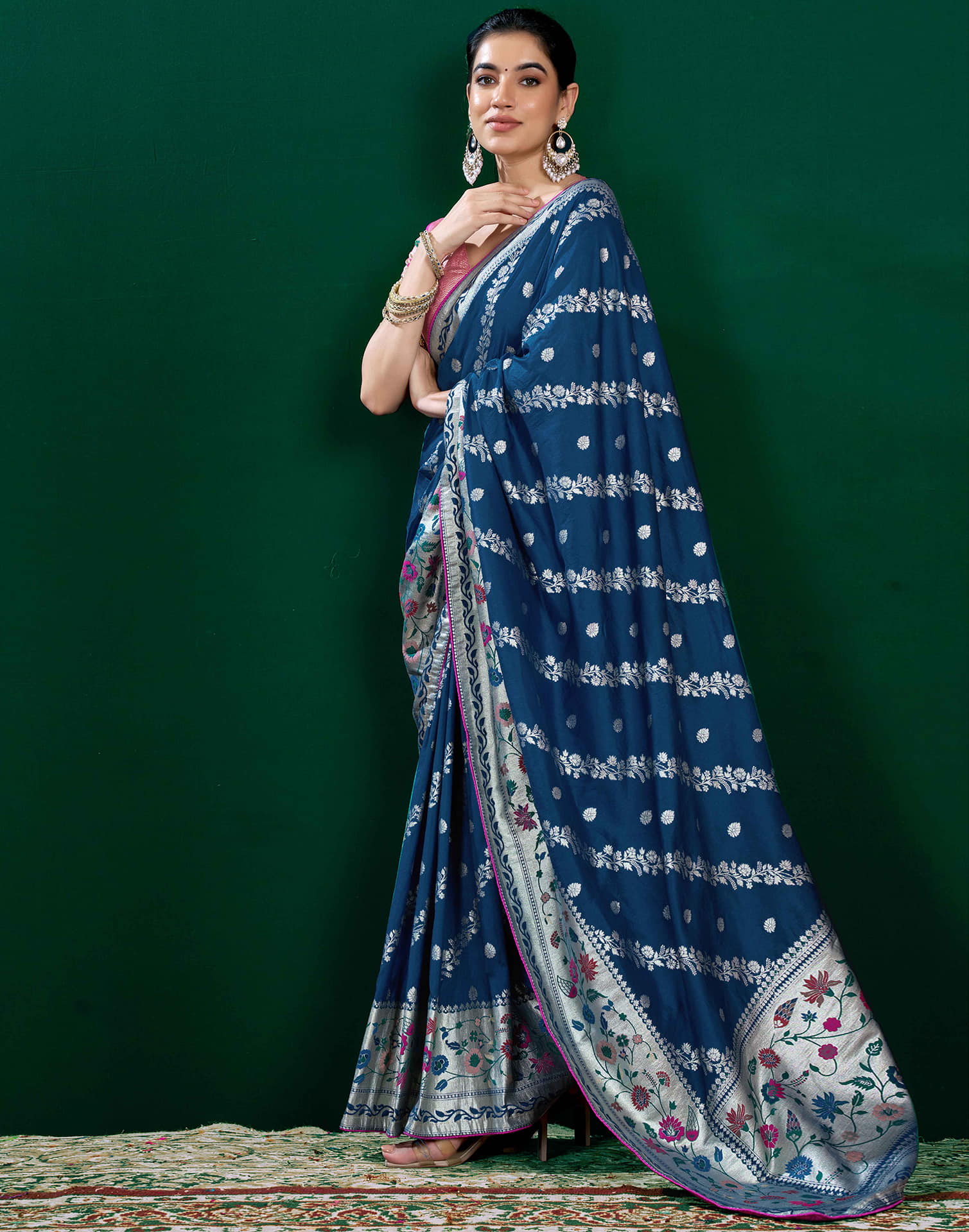 Rama Blue Silk Woven Banarasi Saree