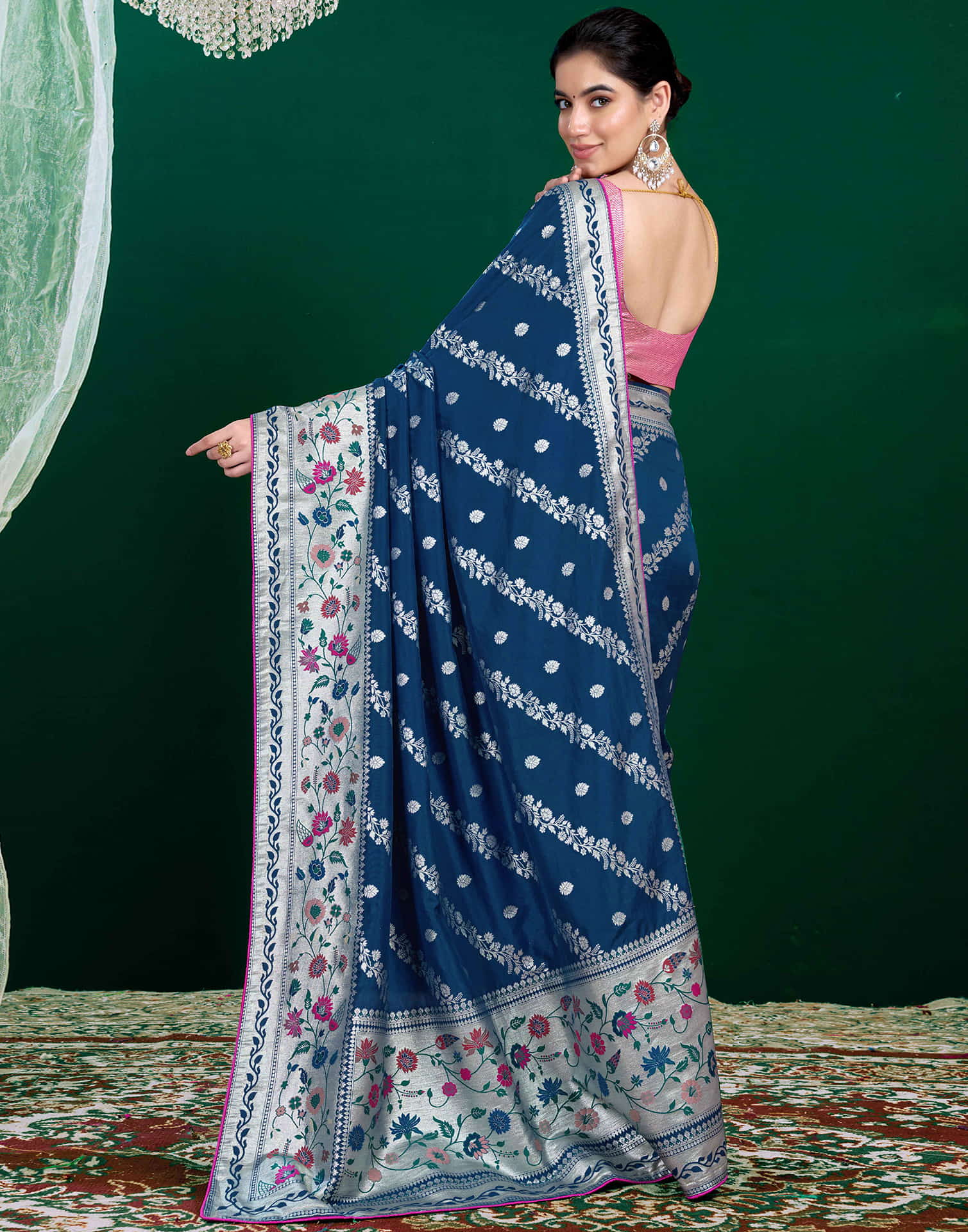 Rama Blue Silk Woven Banarasi Saree
