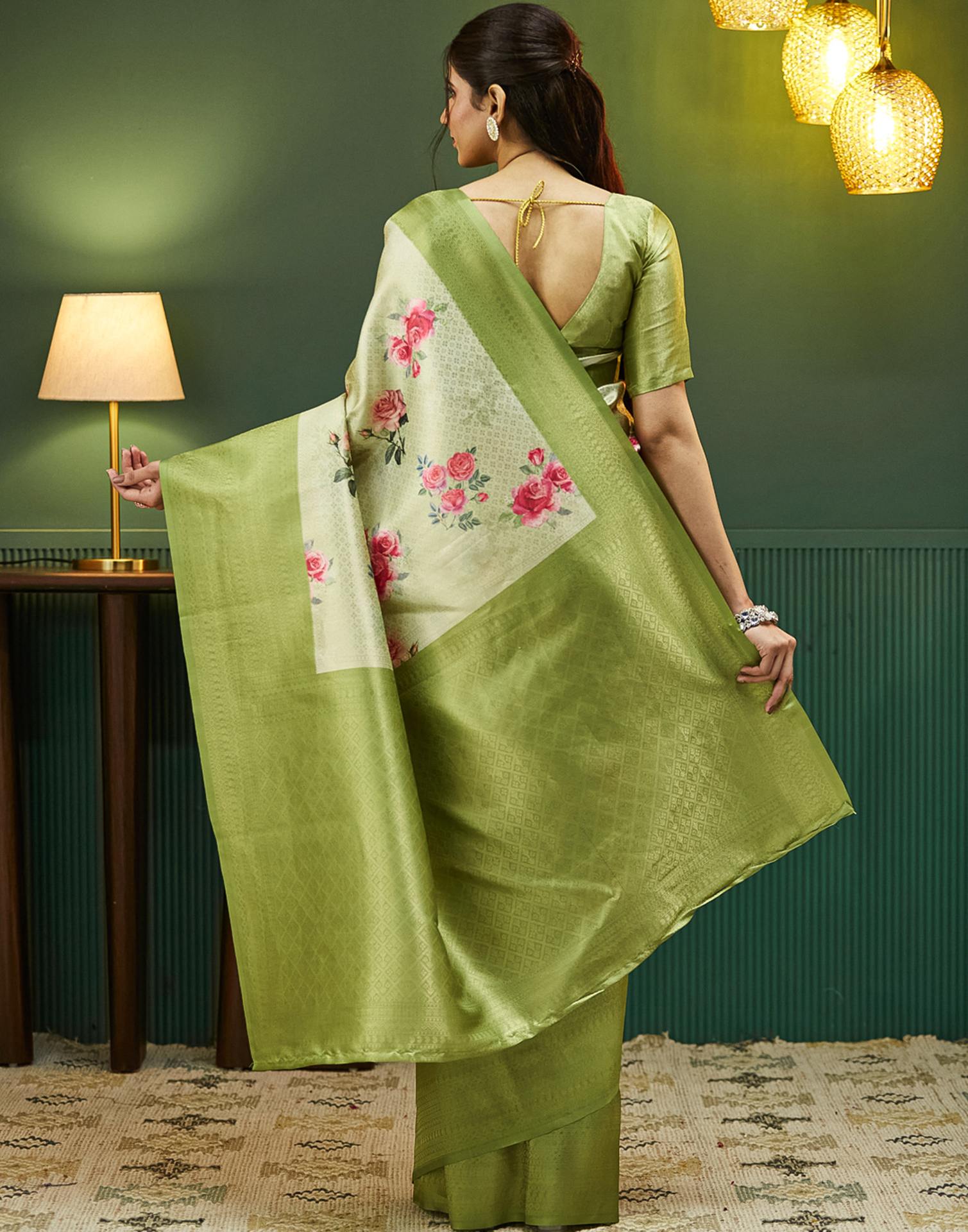 Tea Green Silk Printed Woven Saree
