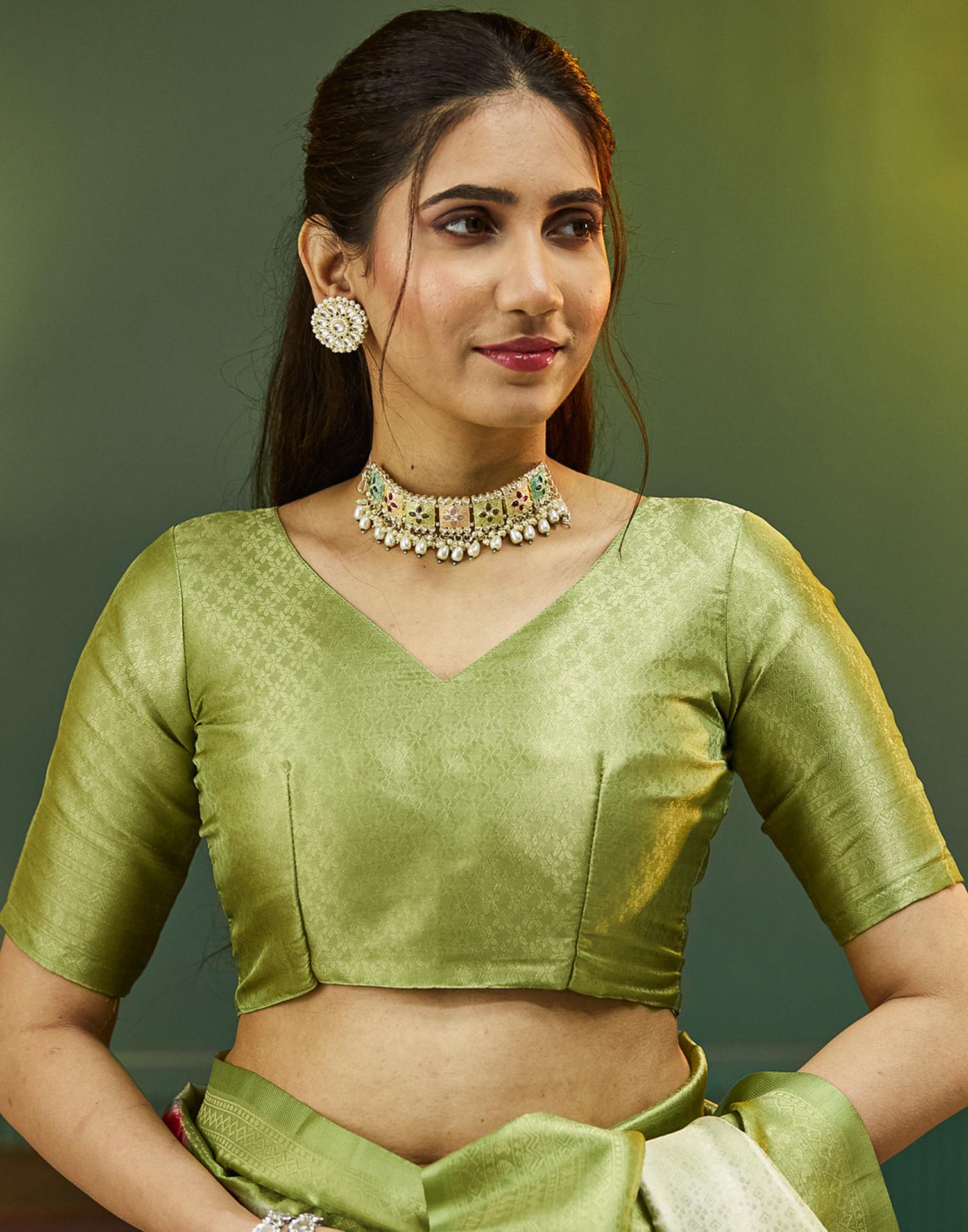 Tea Green Silk Printed Woven Saree