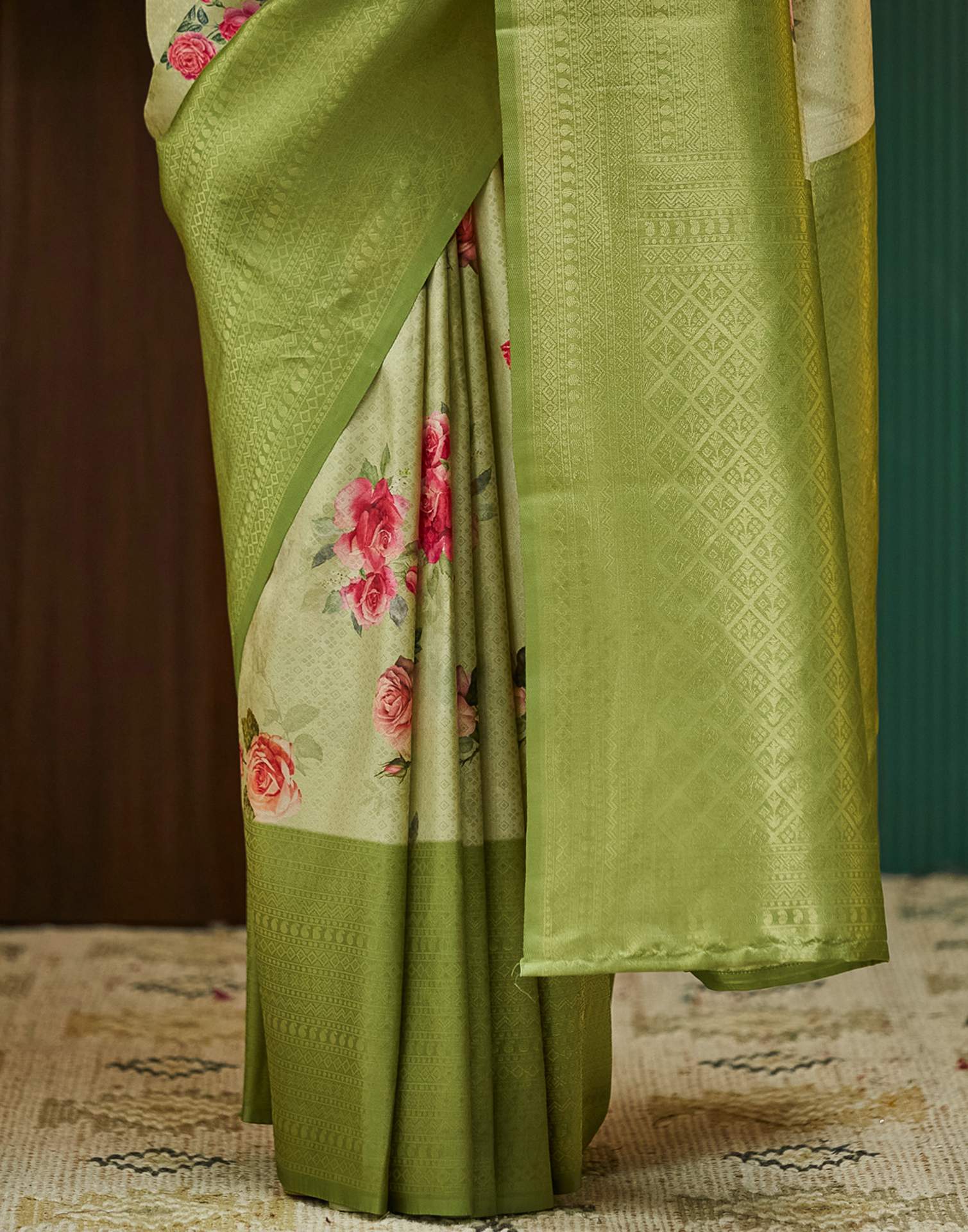 Tea Green Silk Printed Woven Saree