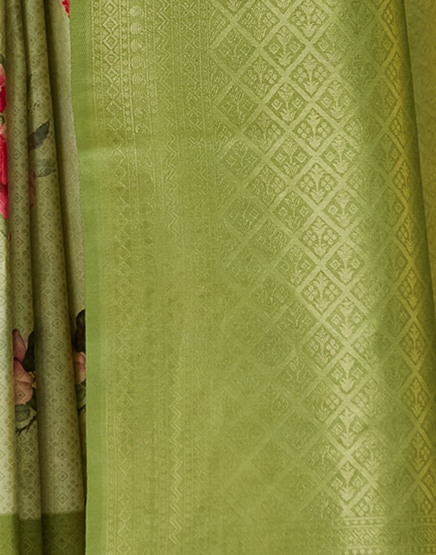 Tea Green Silk Printed Woven Saree