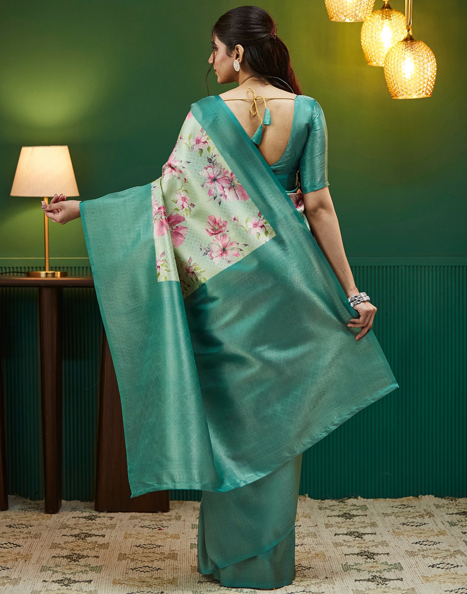 Tea Green Silk Printed Woven Saree