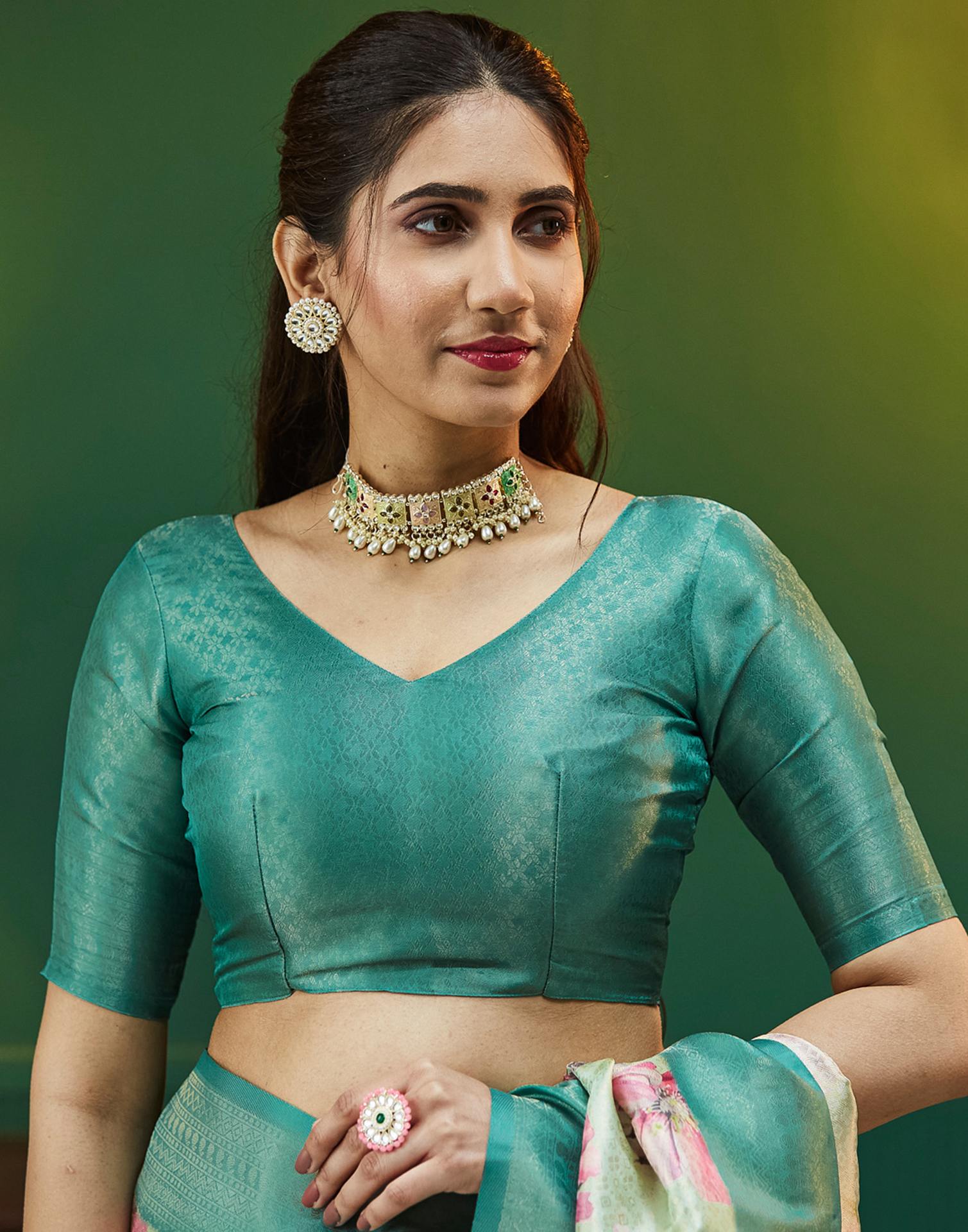 Tea Green Silk Printed Woven Saree