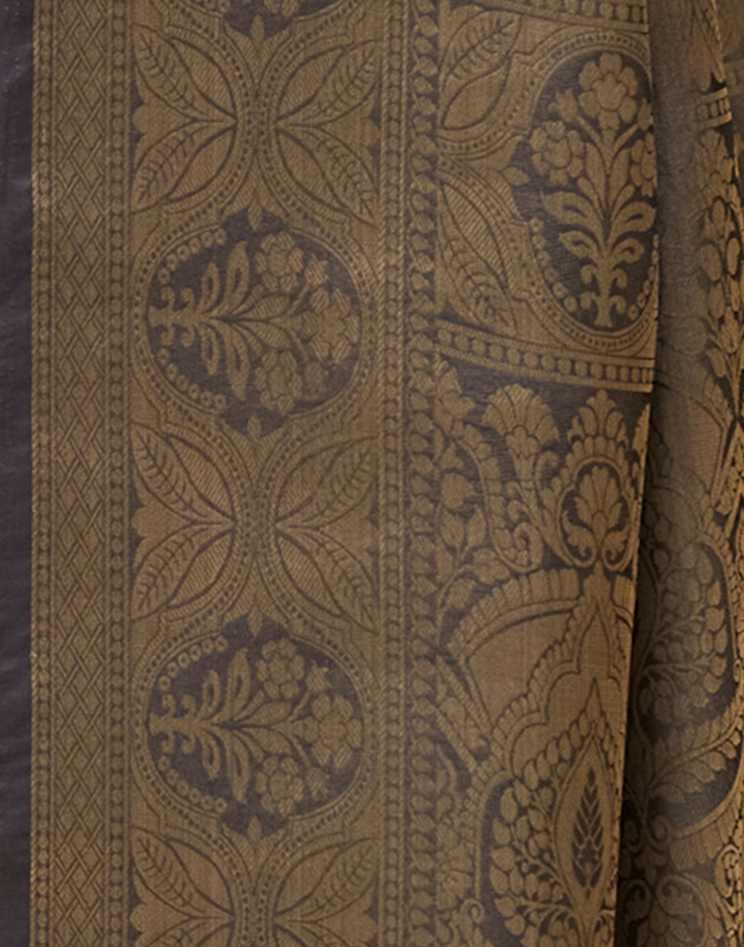 Dark Brown Silk Printed Woven Saree