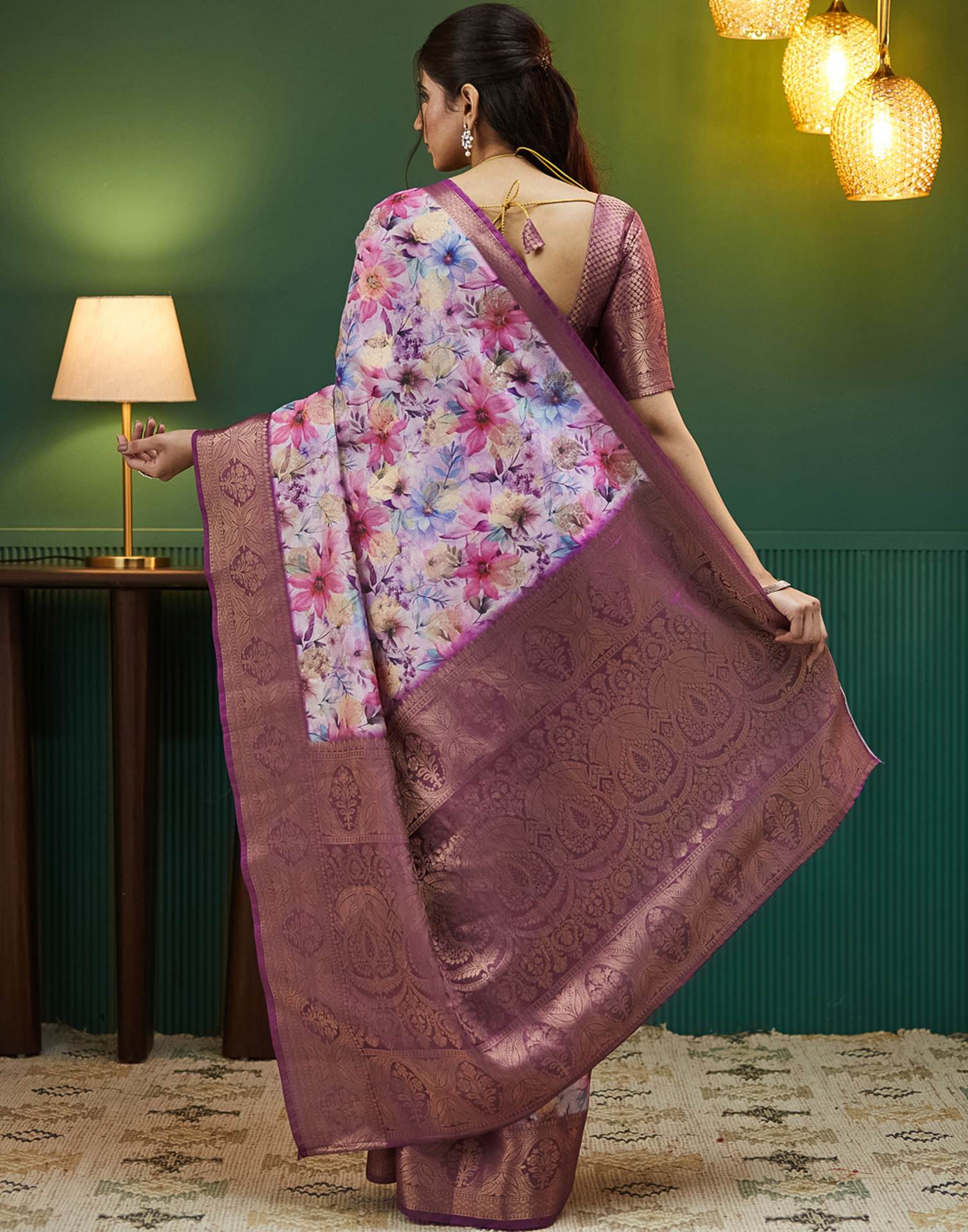 Purple Silk Printed Woven Saree