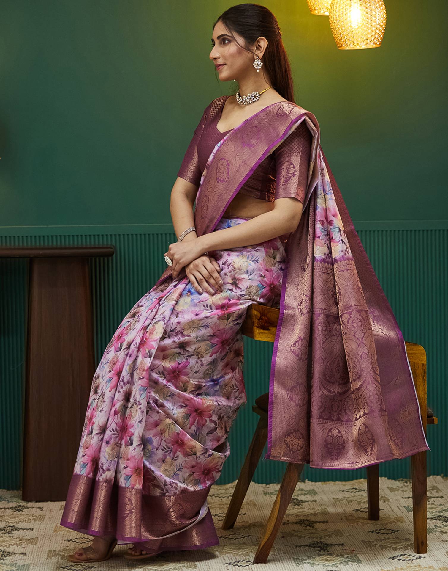 Purple Silk Printed Woven Saree