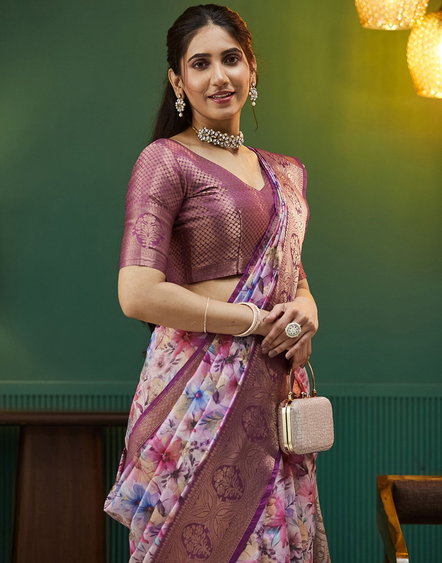 Purple Silk Printed Woven Saree
