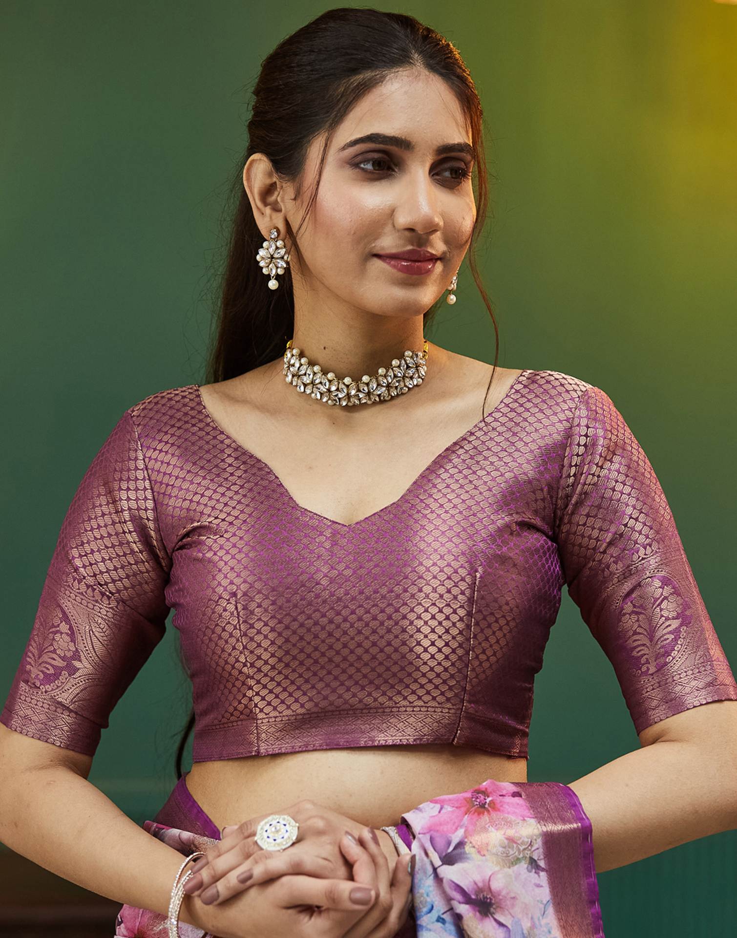 Purple Silk Printed Woven Saree