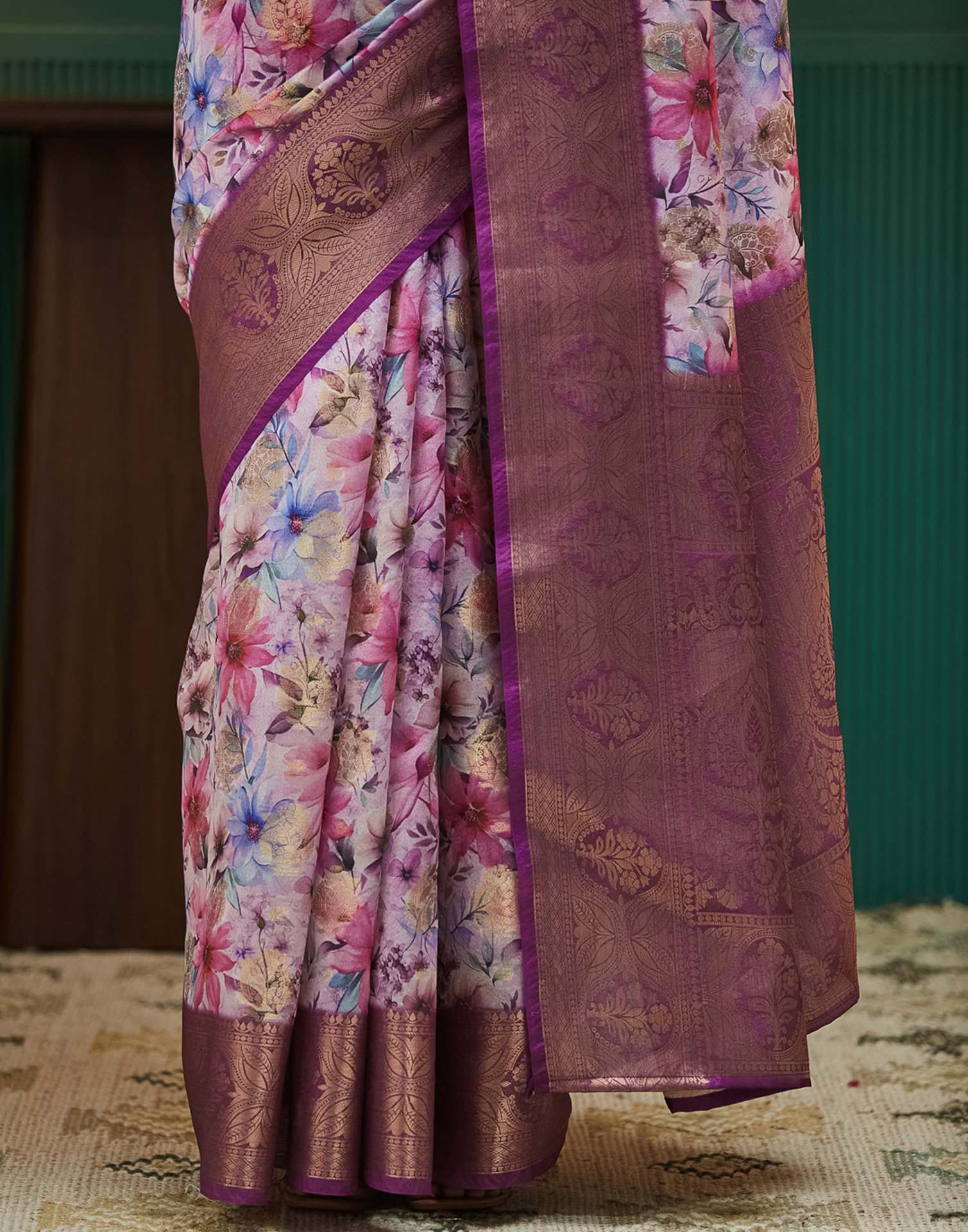 Purple Silk Printed Woven Saree