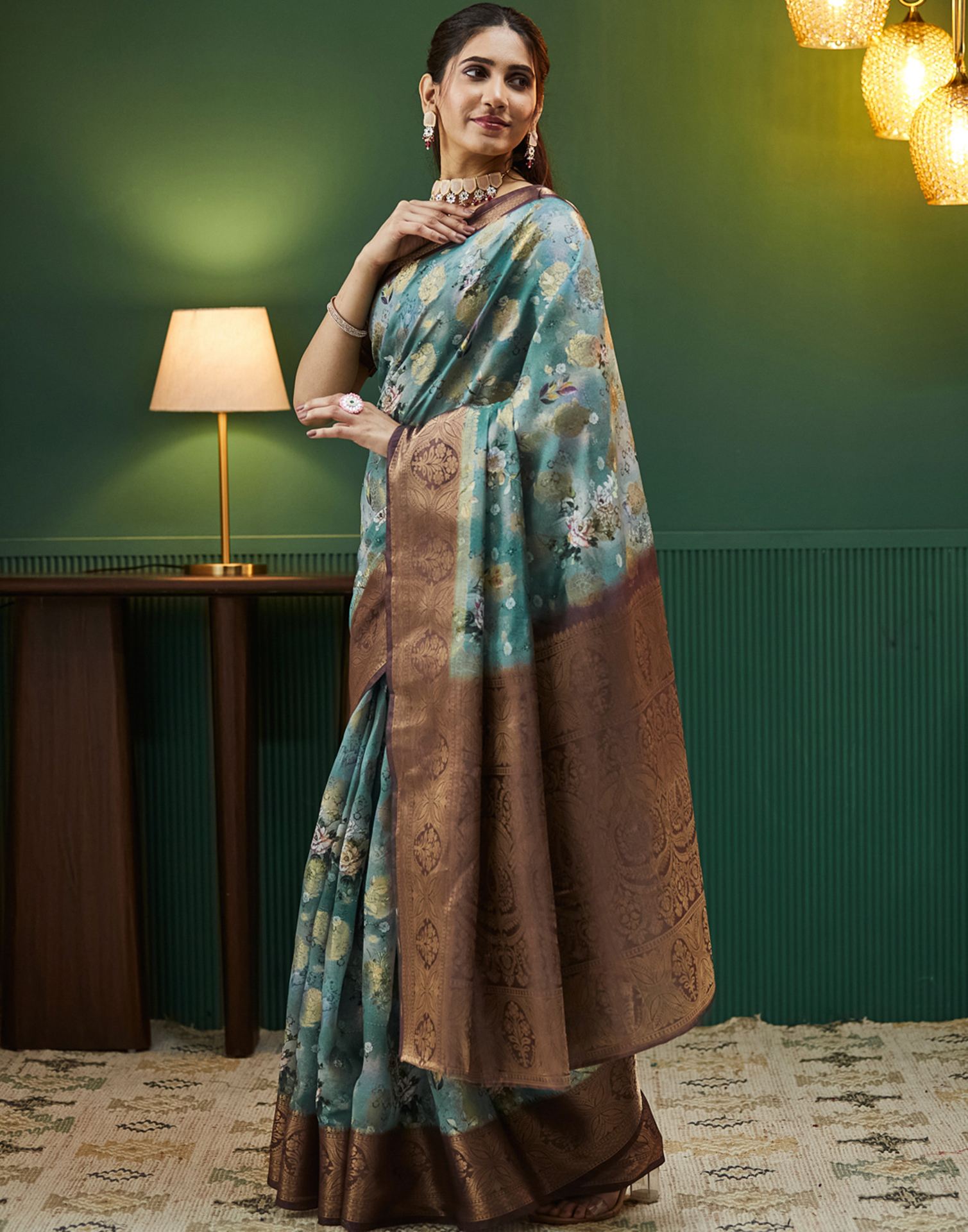 Brown Silk Printed Woven Saree