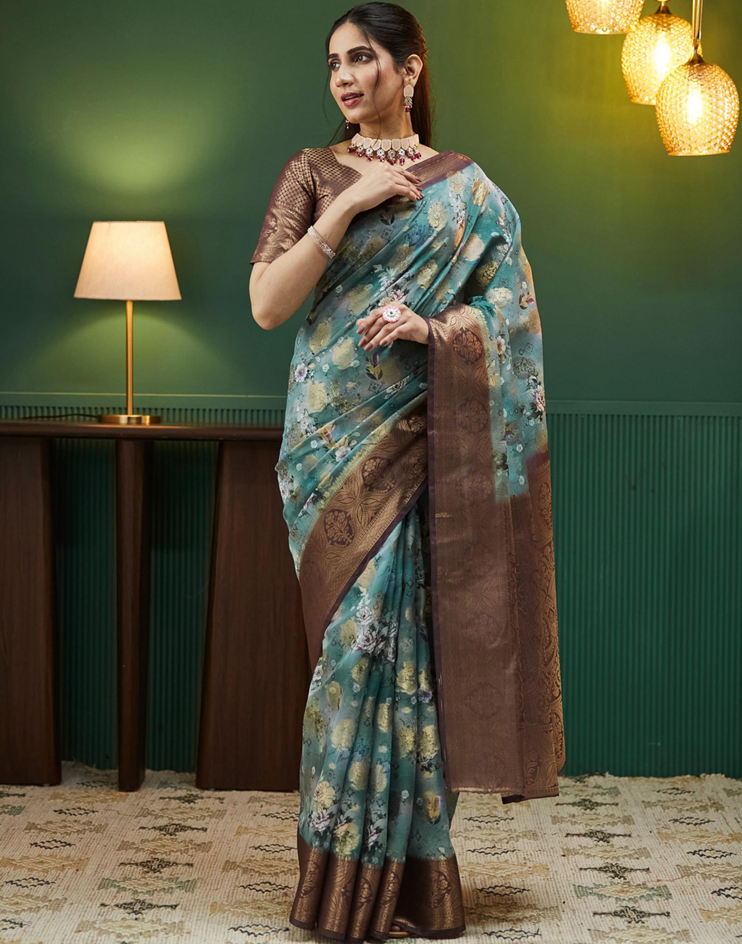 Brown Silk Printed Woven Saree