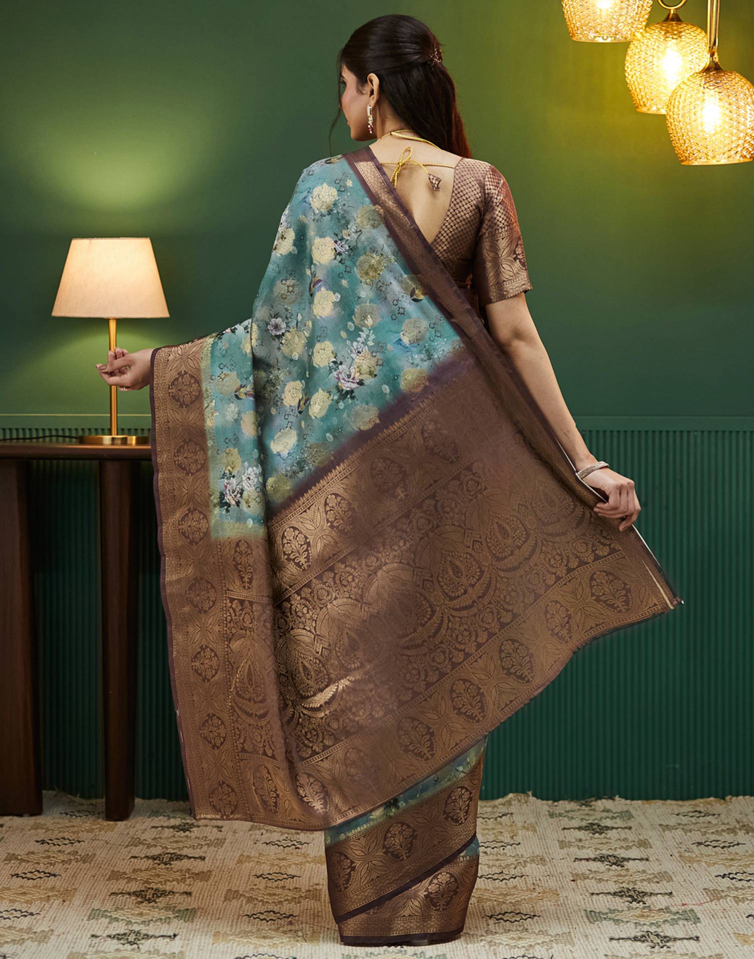 Brown Silk Printed Woven Saree
