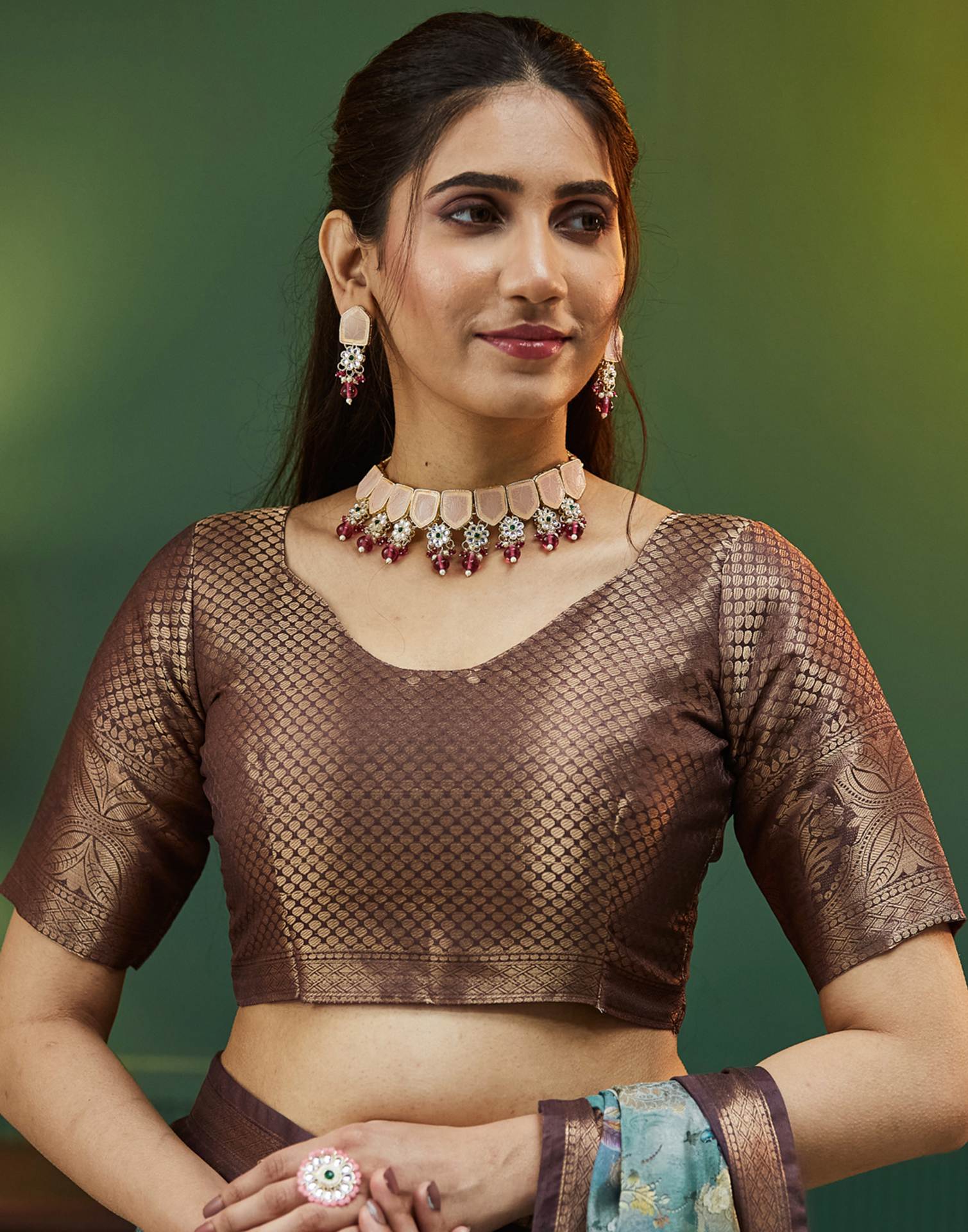 Brown Silk Printed Woven Saree