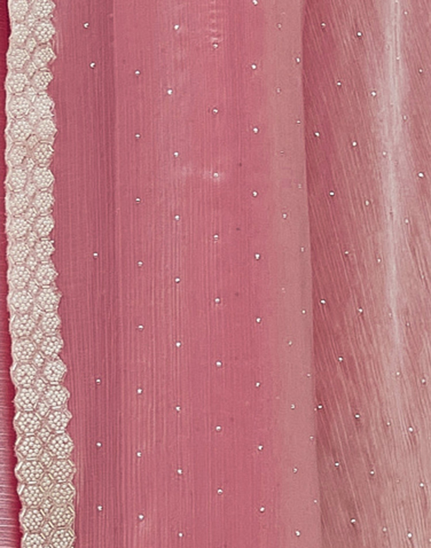 Powder Pink Shimmer Chiffon Stone Work Embellished Saree