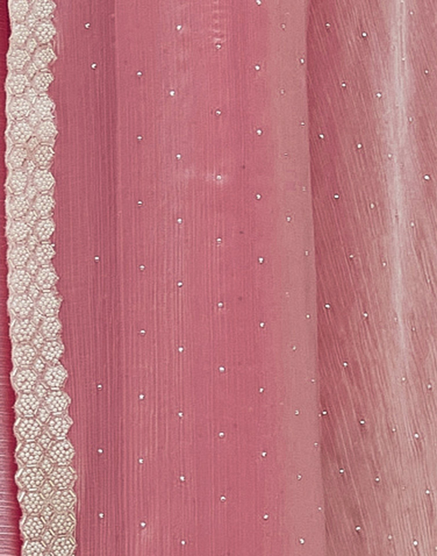 Powder Pink Shimmer Chiffon Stone Work Embellished Saree