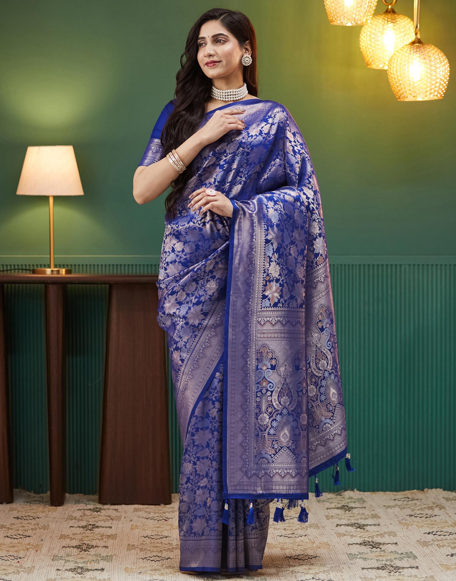 Dark Blue Silk Woven Banarasi Saree
