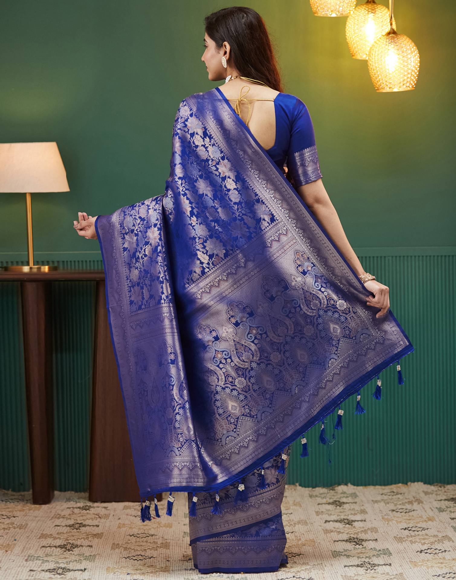 Dark Blue Silk Woven Banarasi Saree