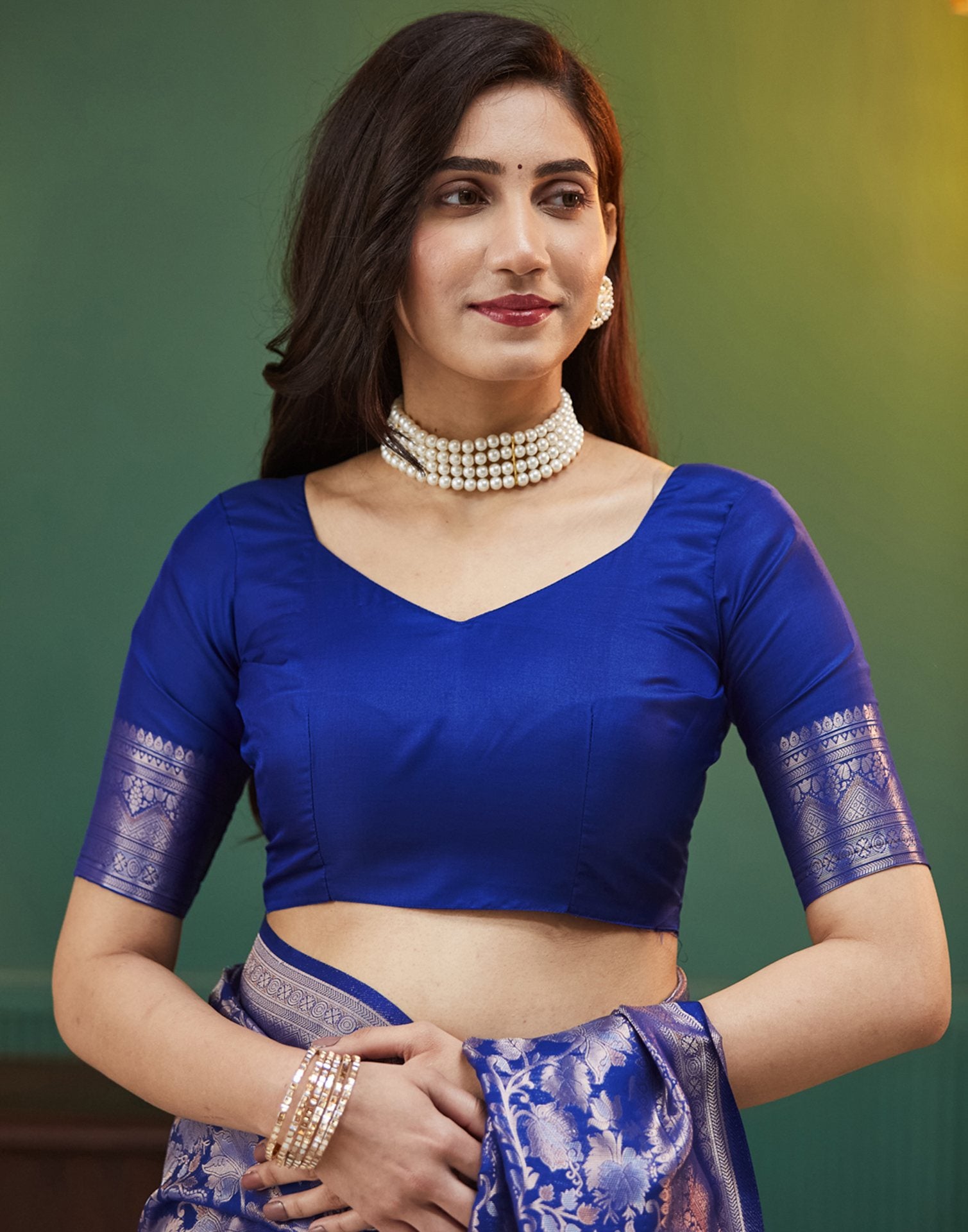 Dark Blue Silk Woven Banarasi Saree