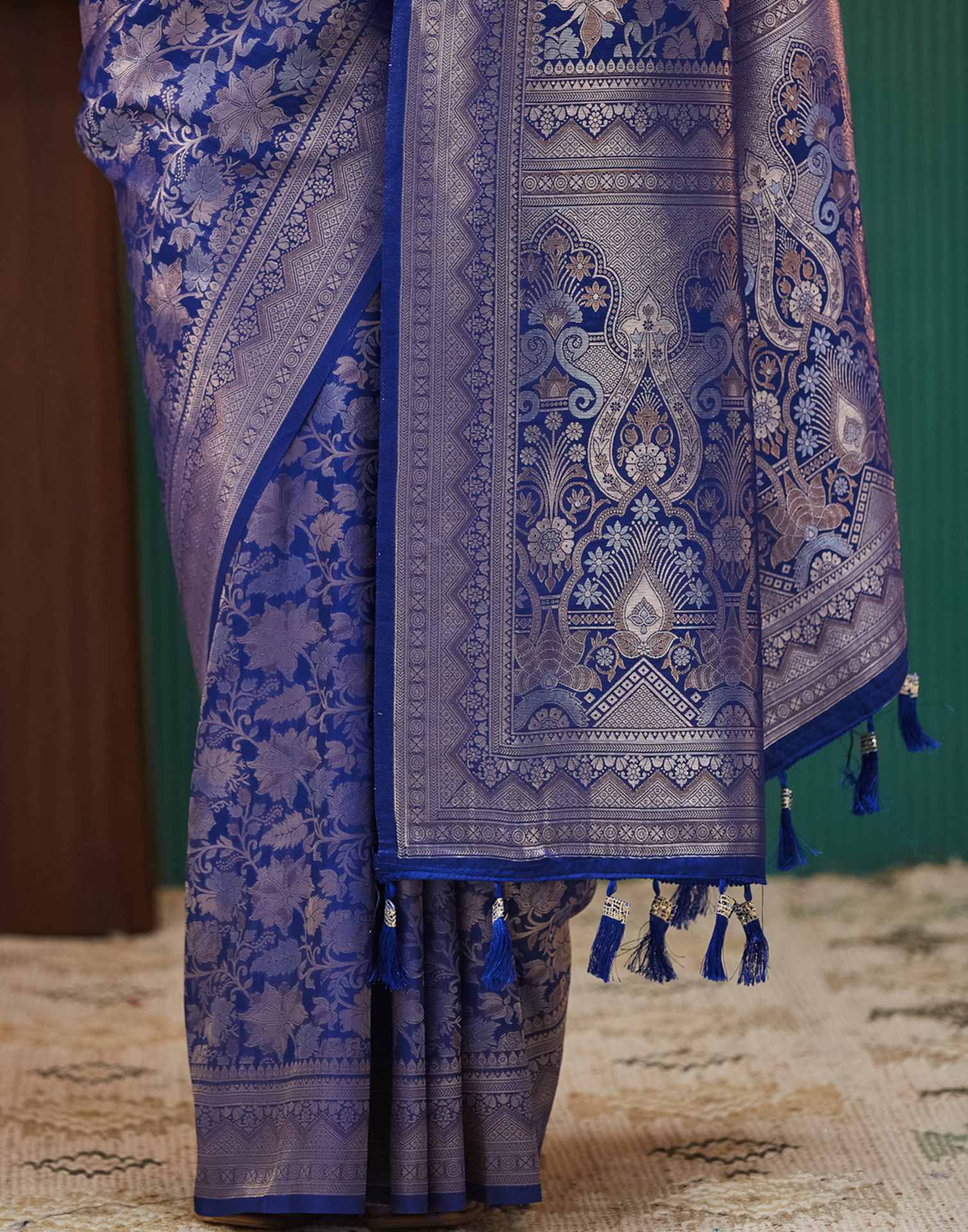 Dark Blue Silk Woven Banarasi Saree