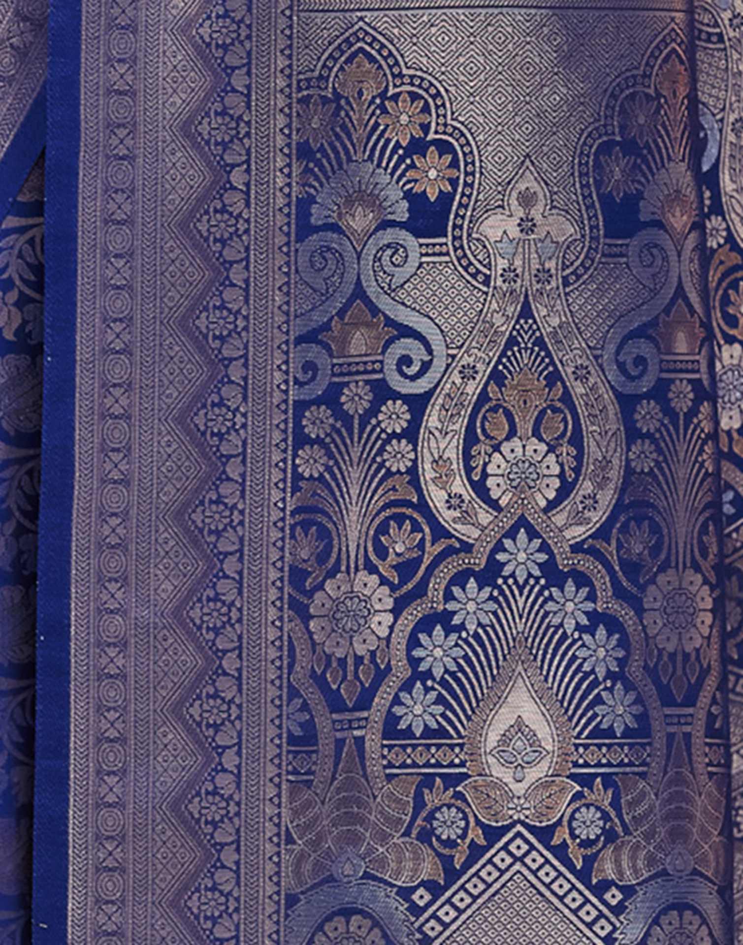 Dark Blue Silk Woven Banarasi Saree