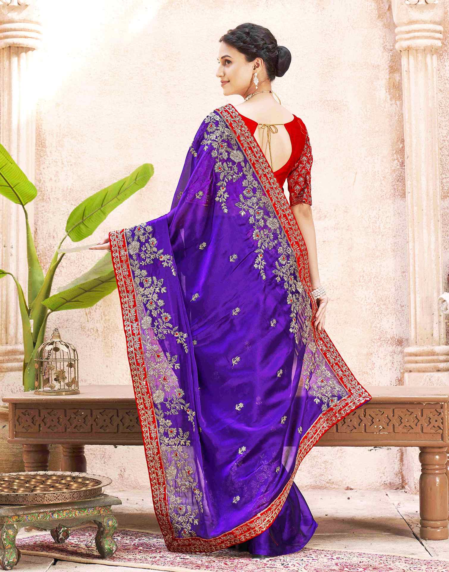 Purple Shimmer Sequence Embroidery Saree