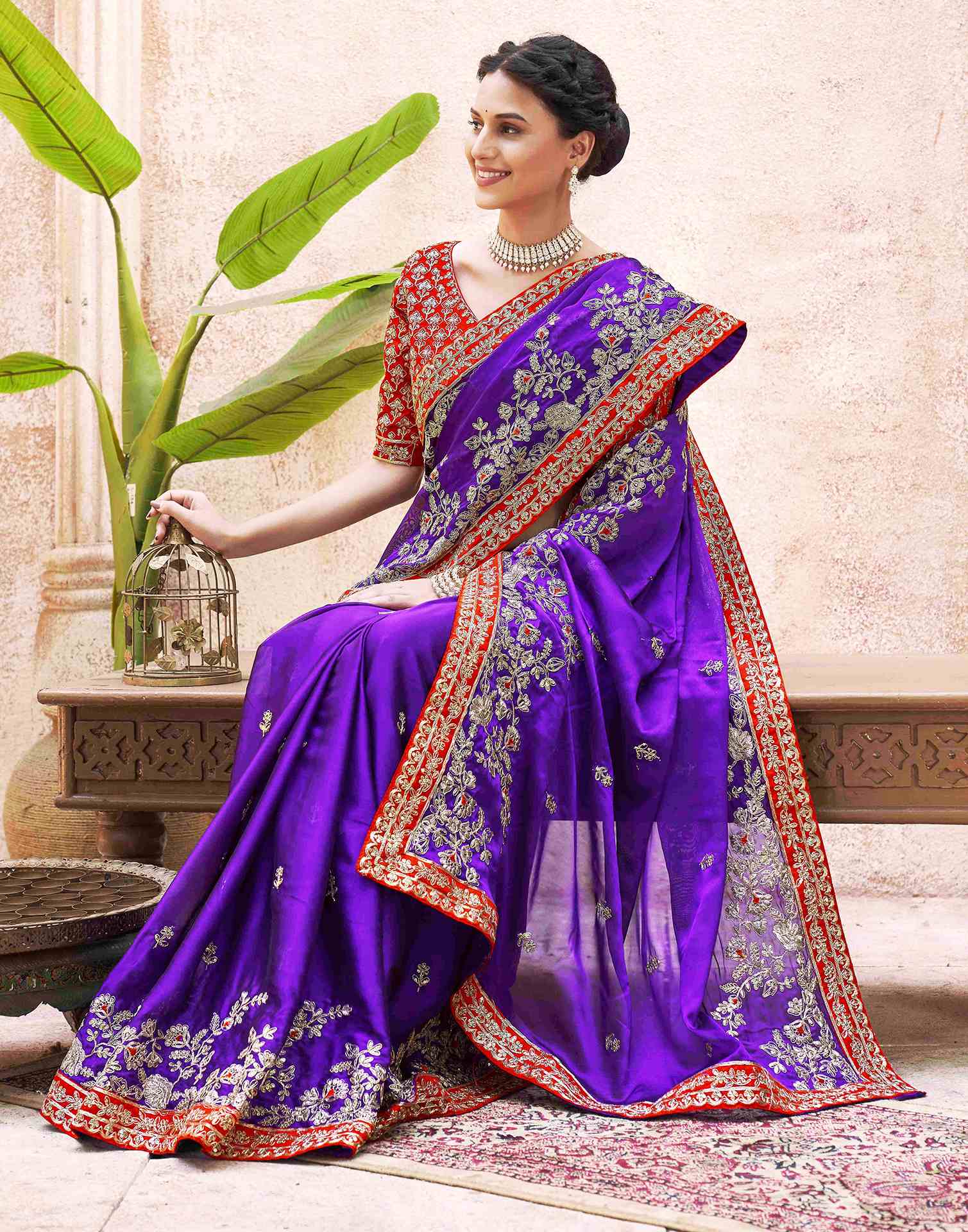 Purple Shimmer Sequence Embroidery Saree