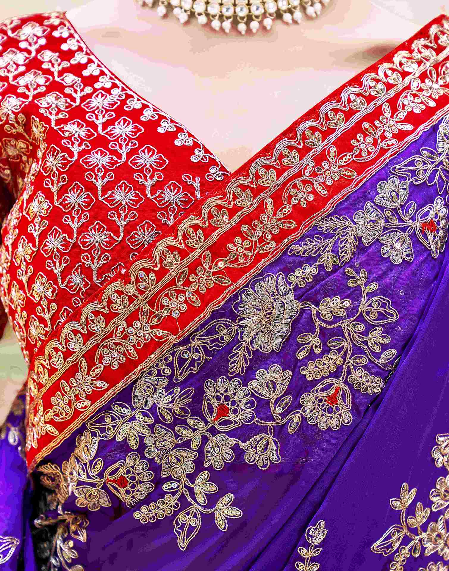 Purple Shimmer Sequence Embroidery Saree