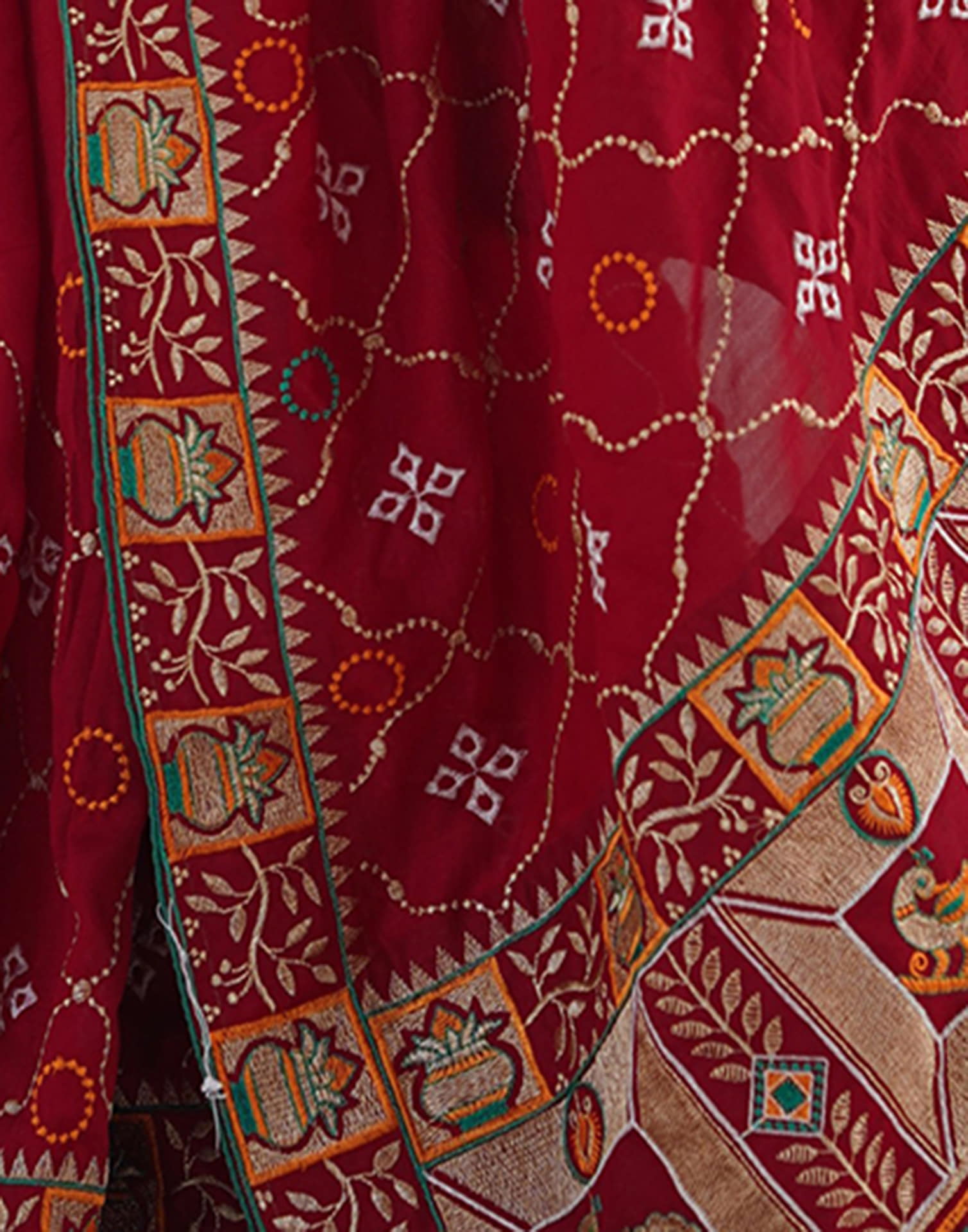 Red Vichitra Silk Embroidery Saree