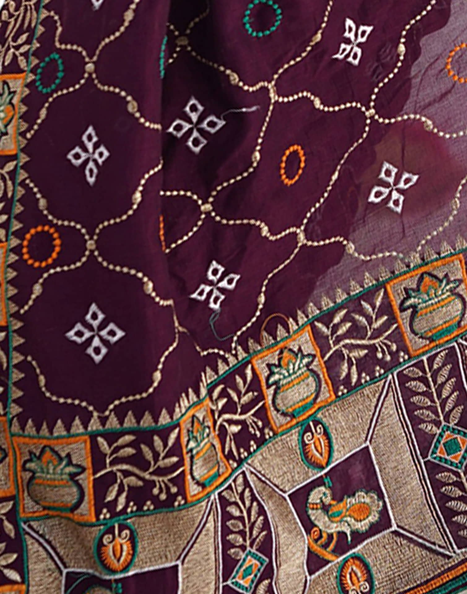 Wine Vichitra Silk Embroidery Saree