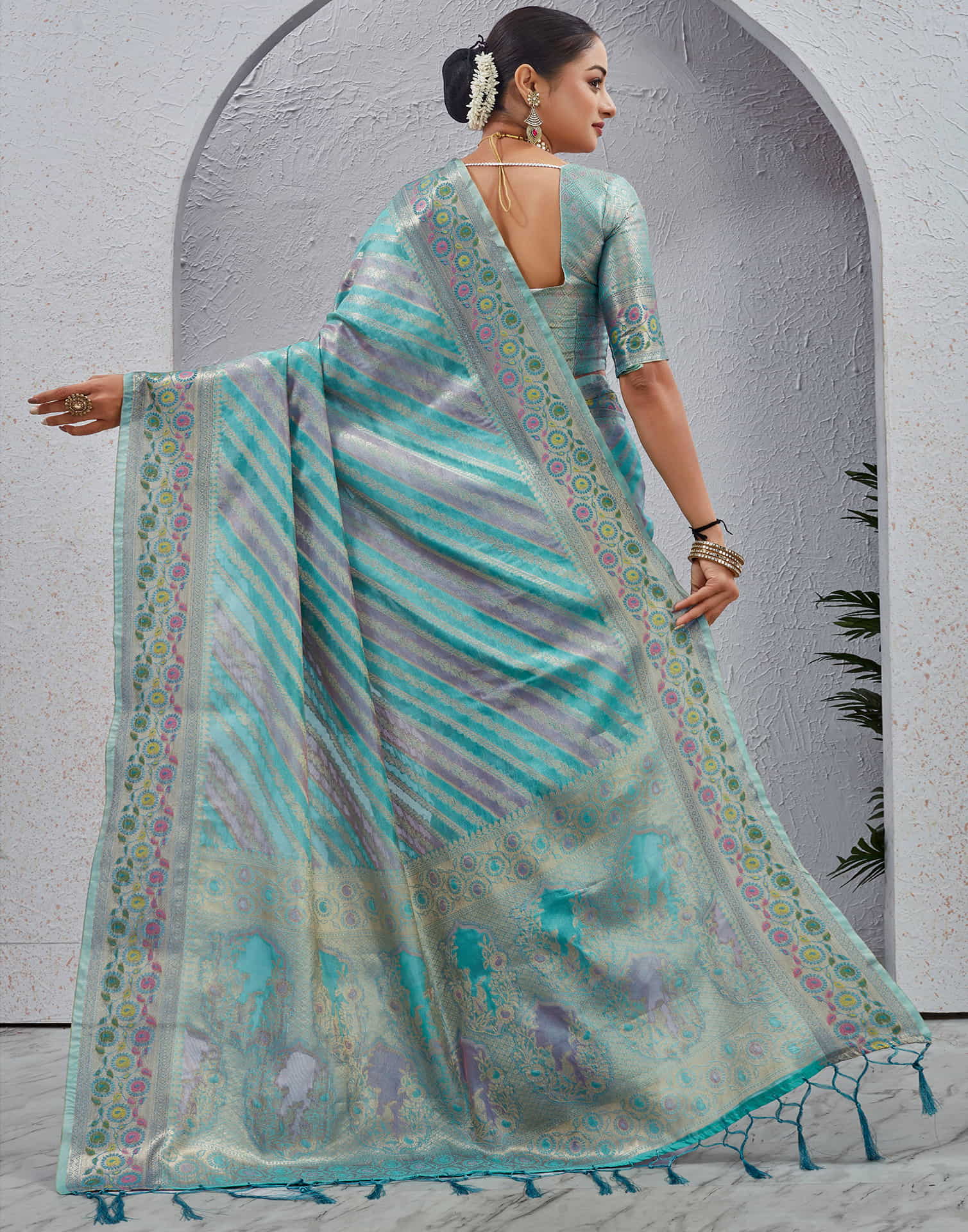 Turquoise Silk Woven Banarasi Saree