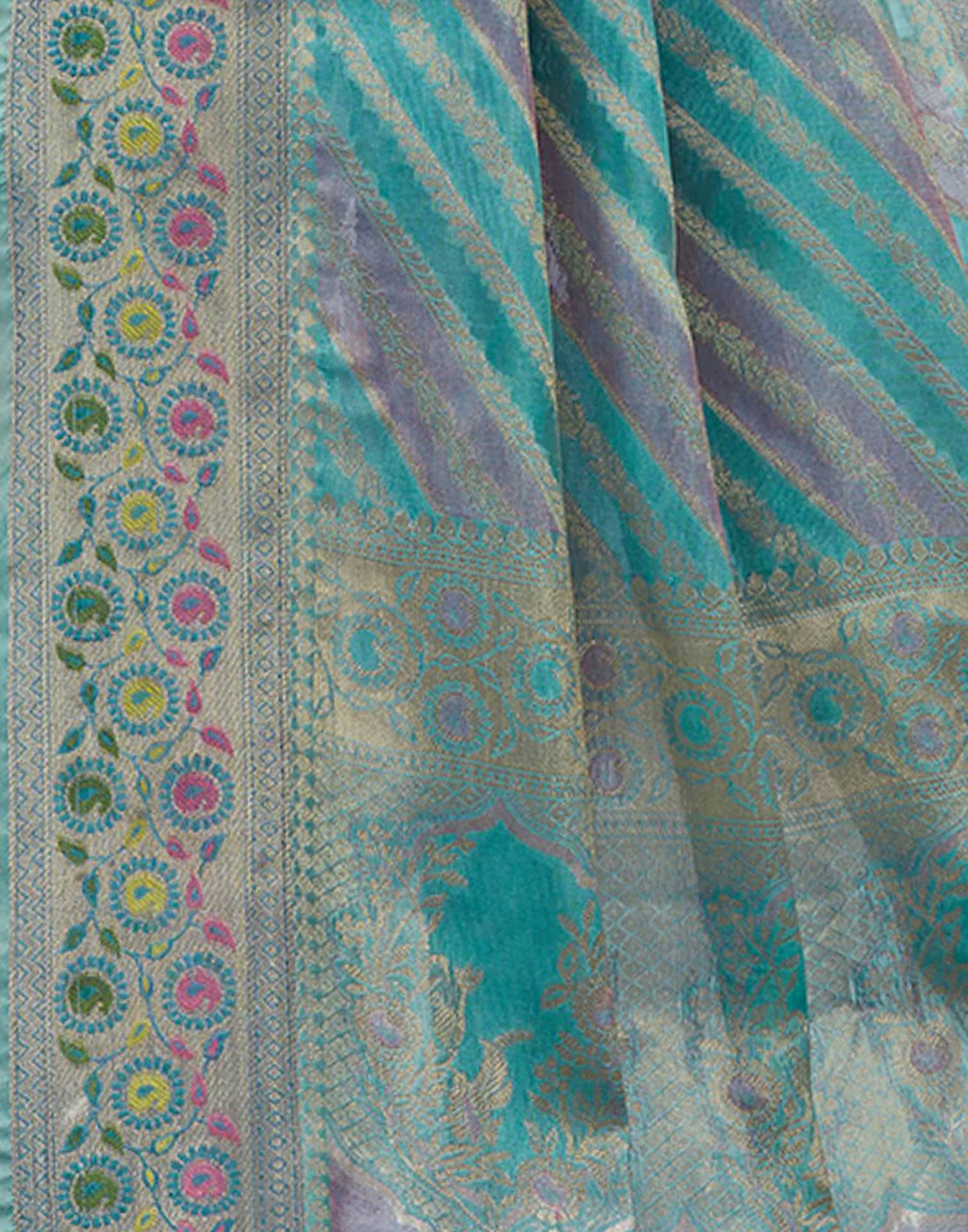 Turquoise Silk Woven Banarasi Saree