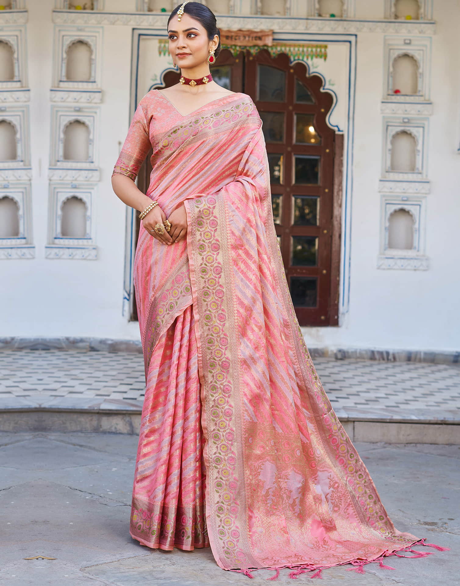 Pink Silk Woven Banarasi Saree