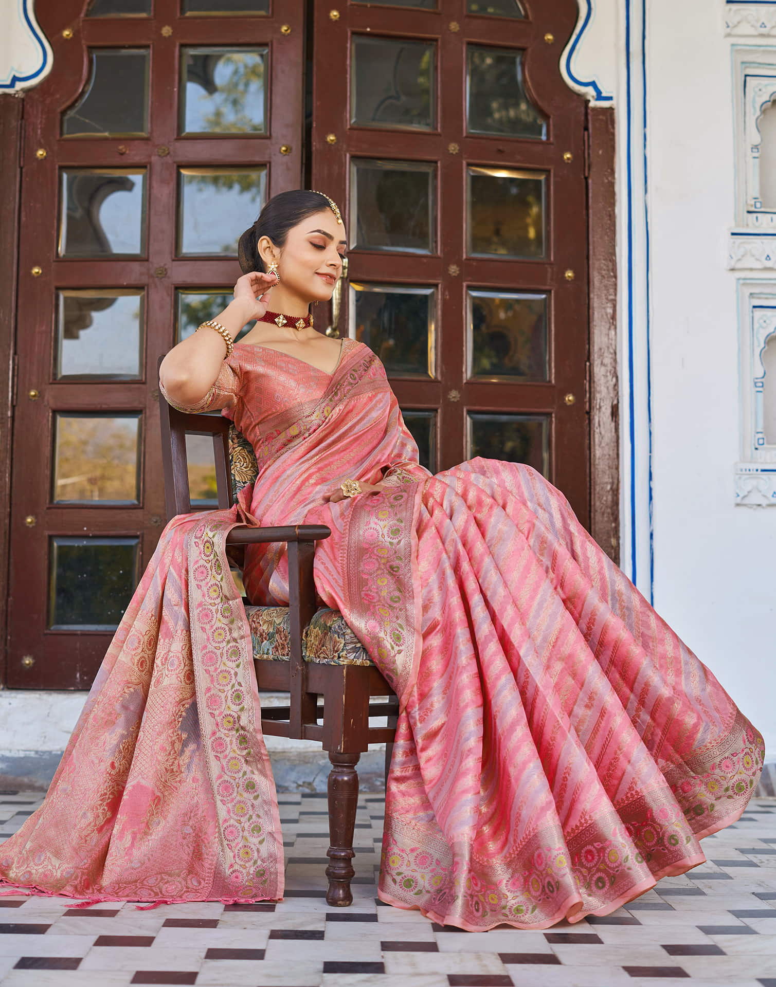 Pink Silk Woven Banarasi Saree
