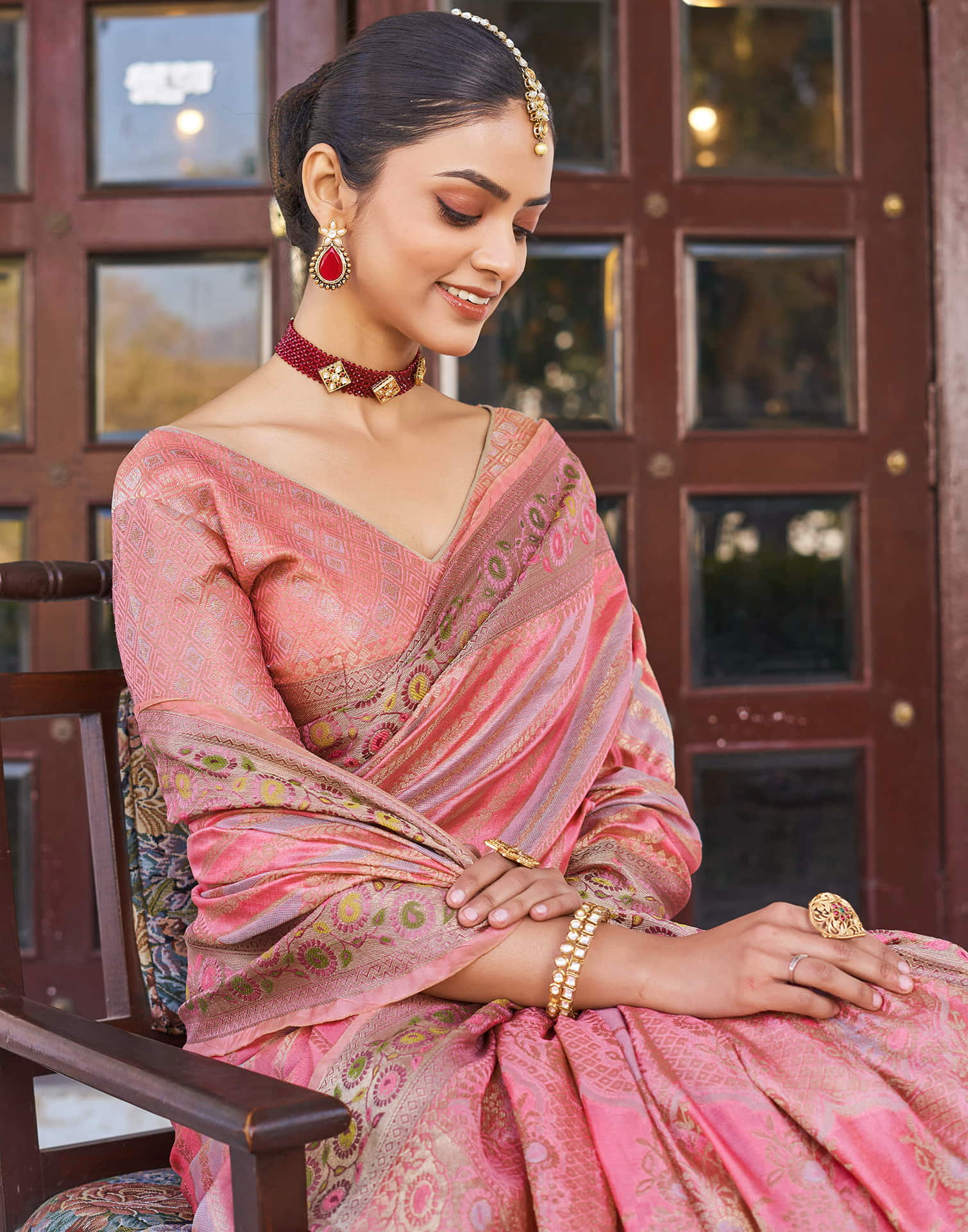 Pink Silk Woven Banarasi Saree