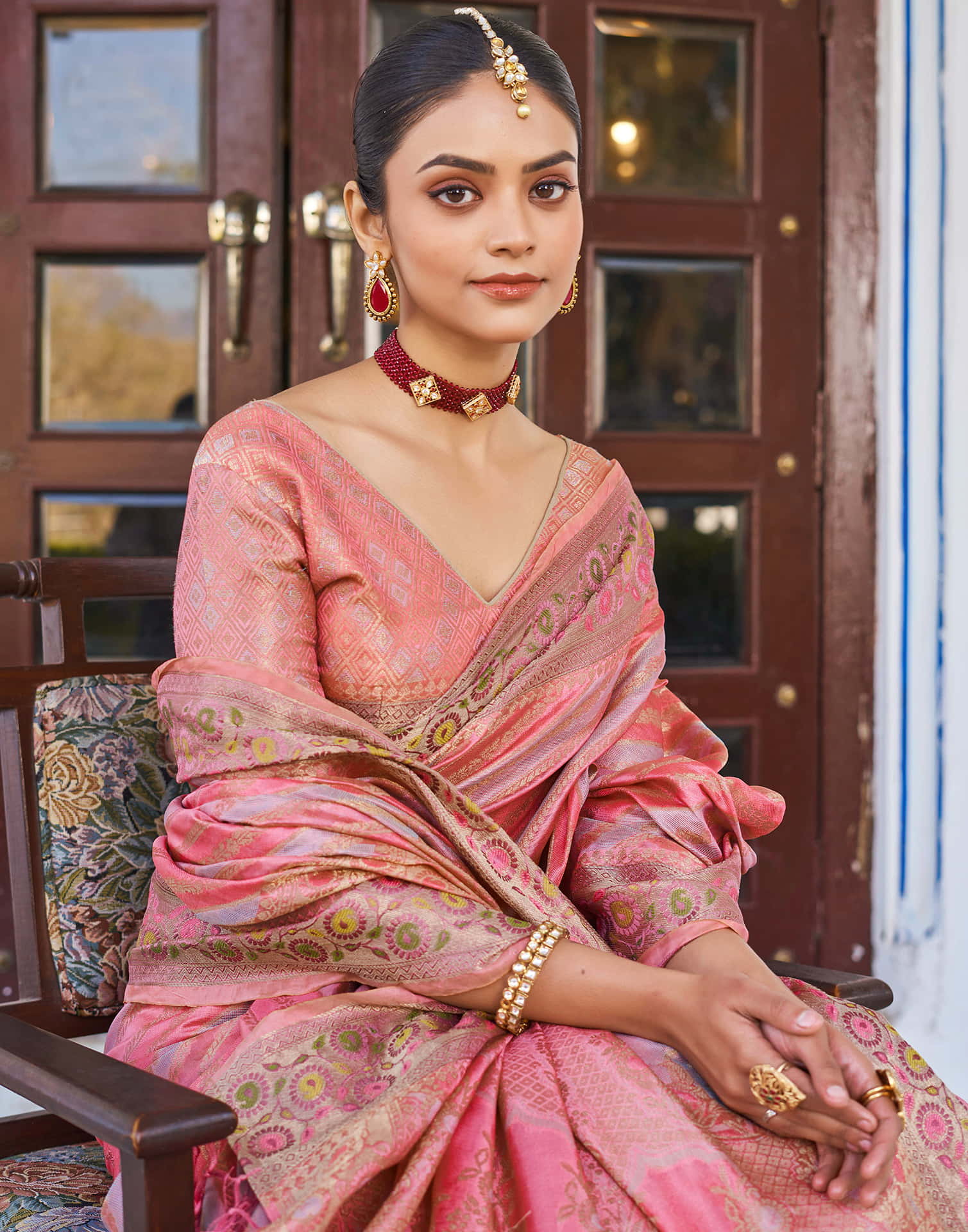 Pink Silk Woven Banarasi Saree