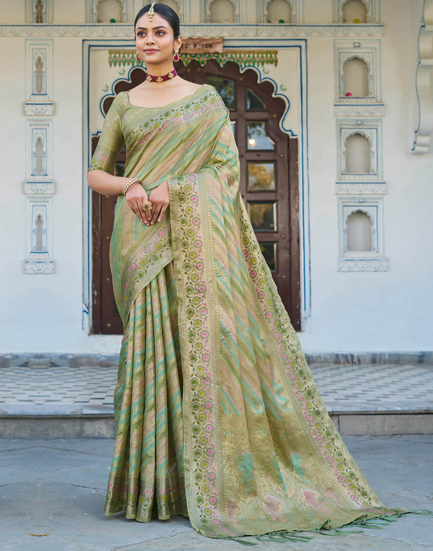 Pista Green Silk Woven Banarasi Saree