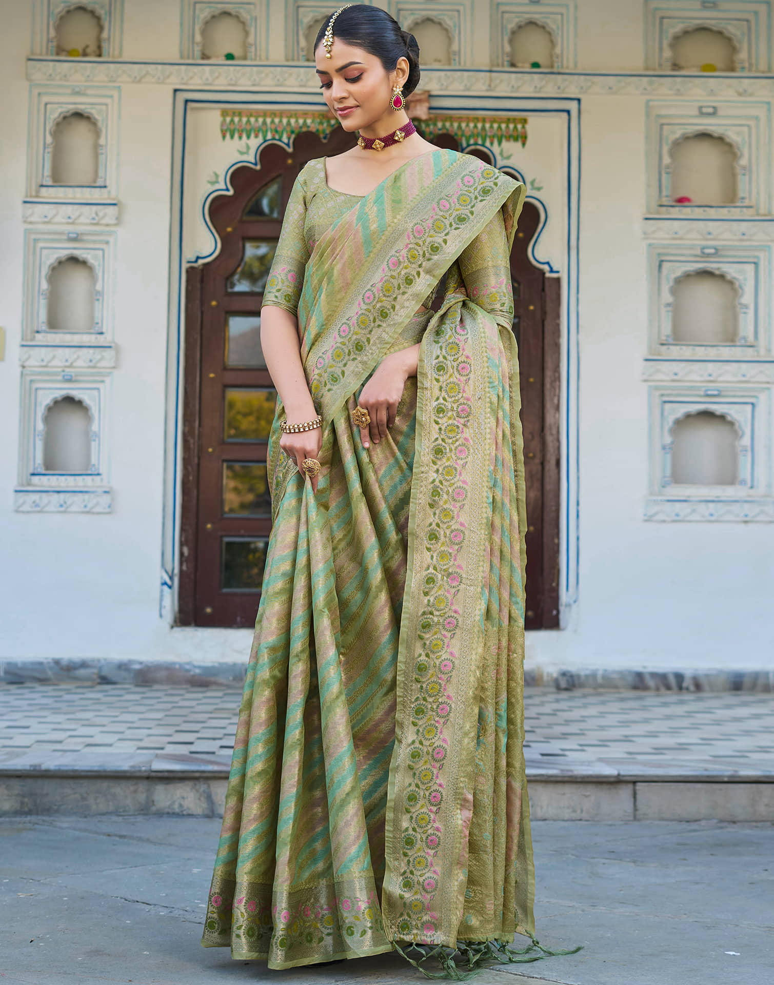Pista Green Silk Woven Banarasi Saree