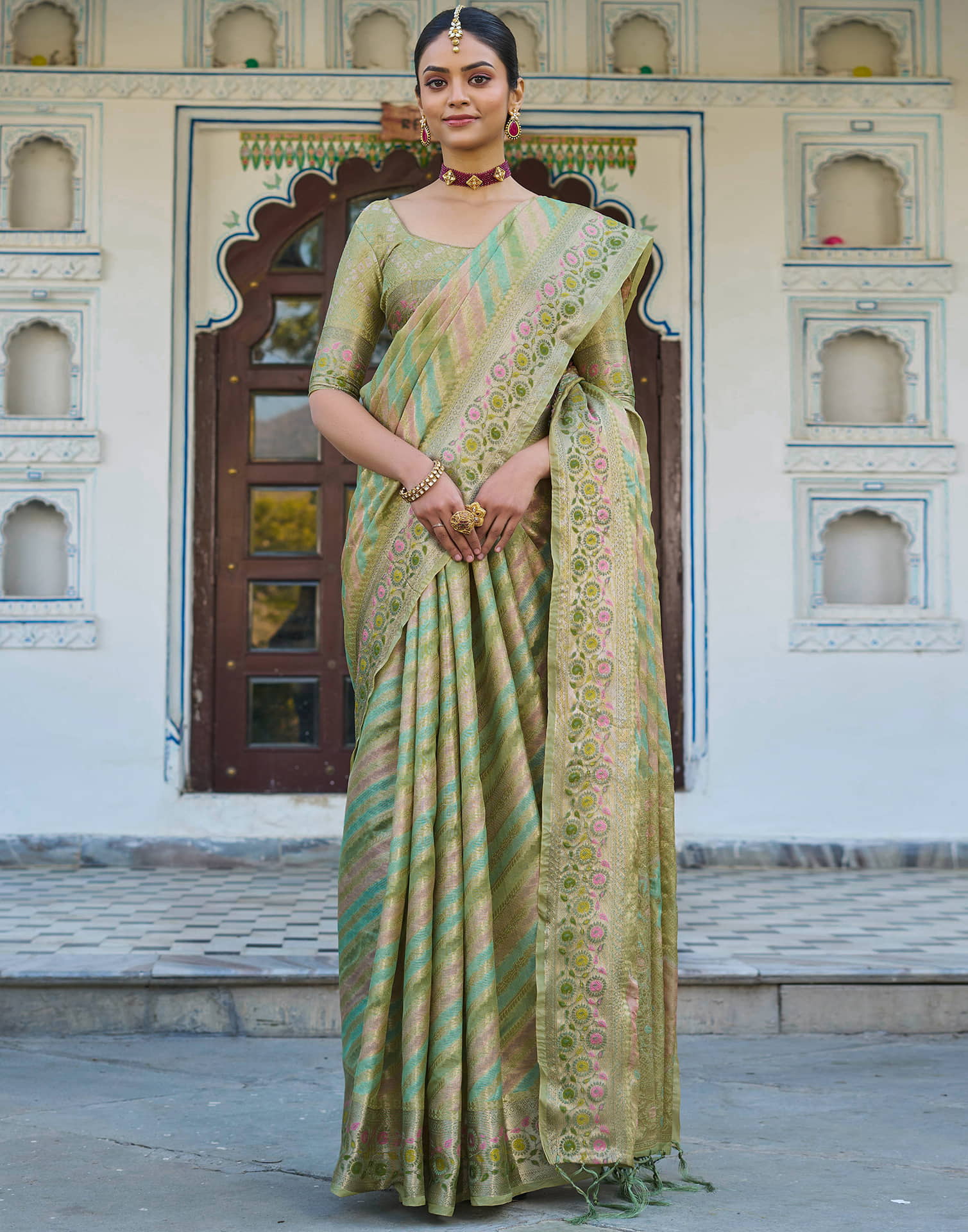 Pista Green Silk Woven Banarasi Saree
