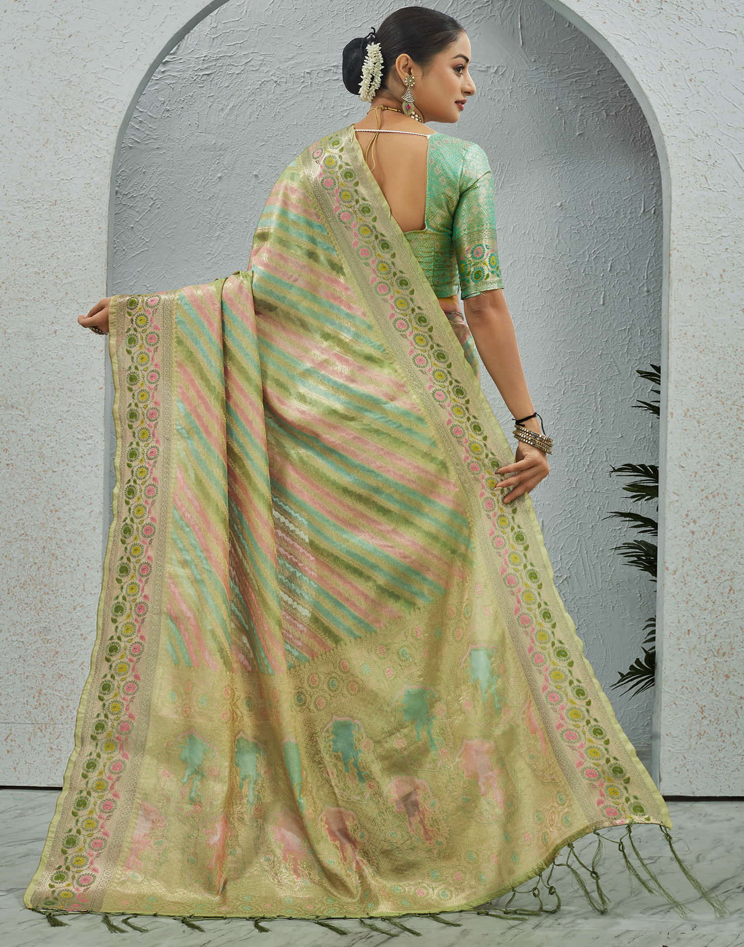 Pista Green Silk Woven Banarasi Saree