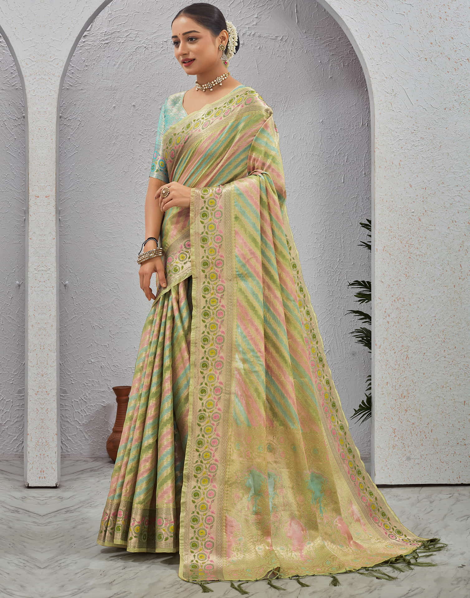 Pista Green Silk Woven Banarasi Saree