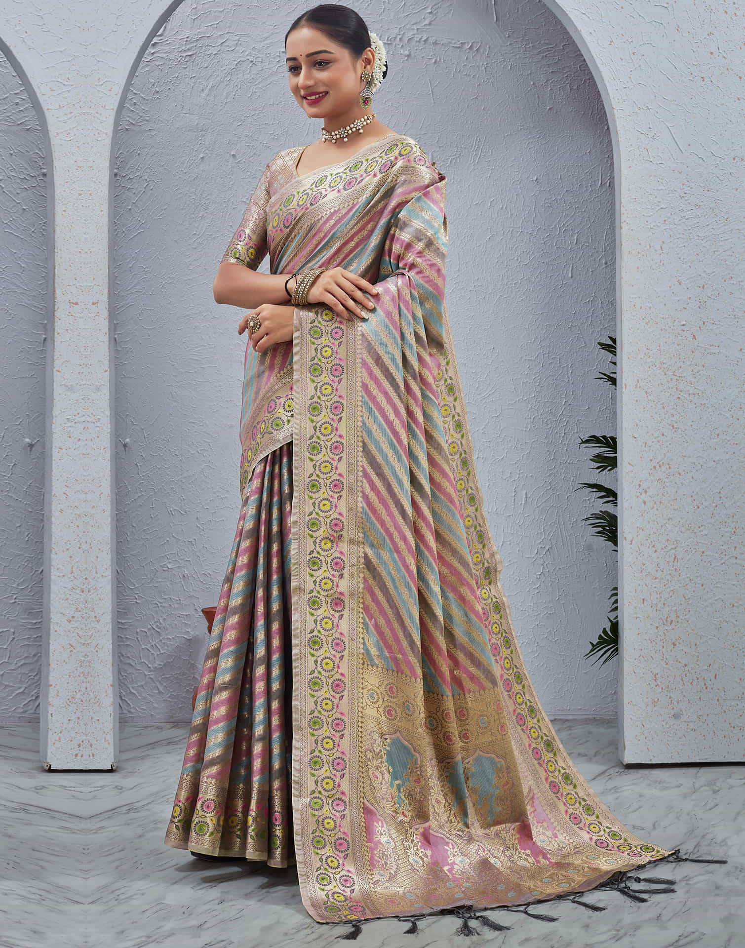 Grey Silk Woven Banarasi Saree