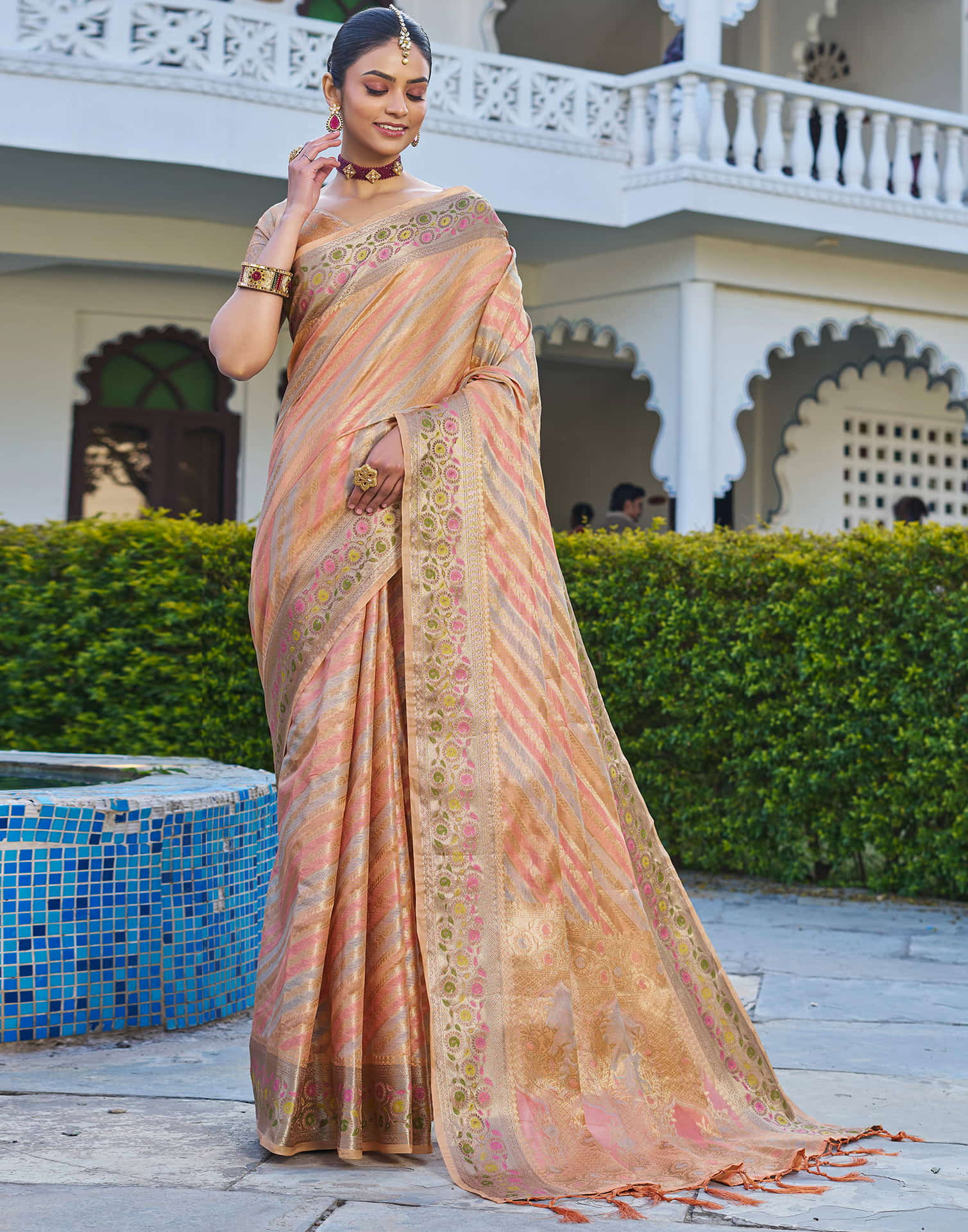 Peach Silk Woven Banarasi Saree