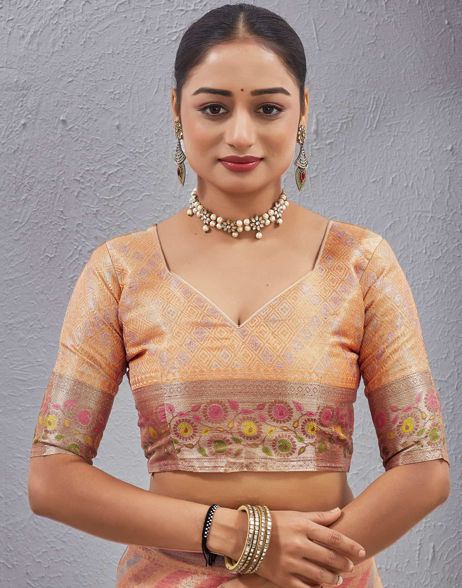 Peach Silk Woven Banarasi Saree
