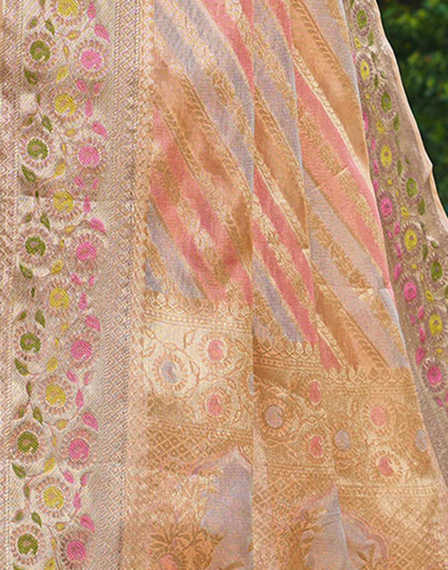 Peach Silk Woven Banarasi Saree