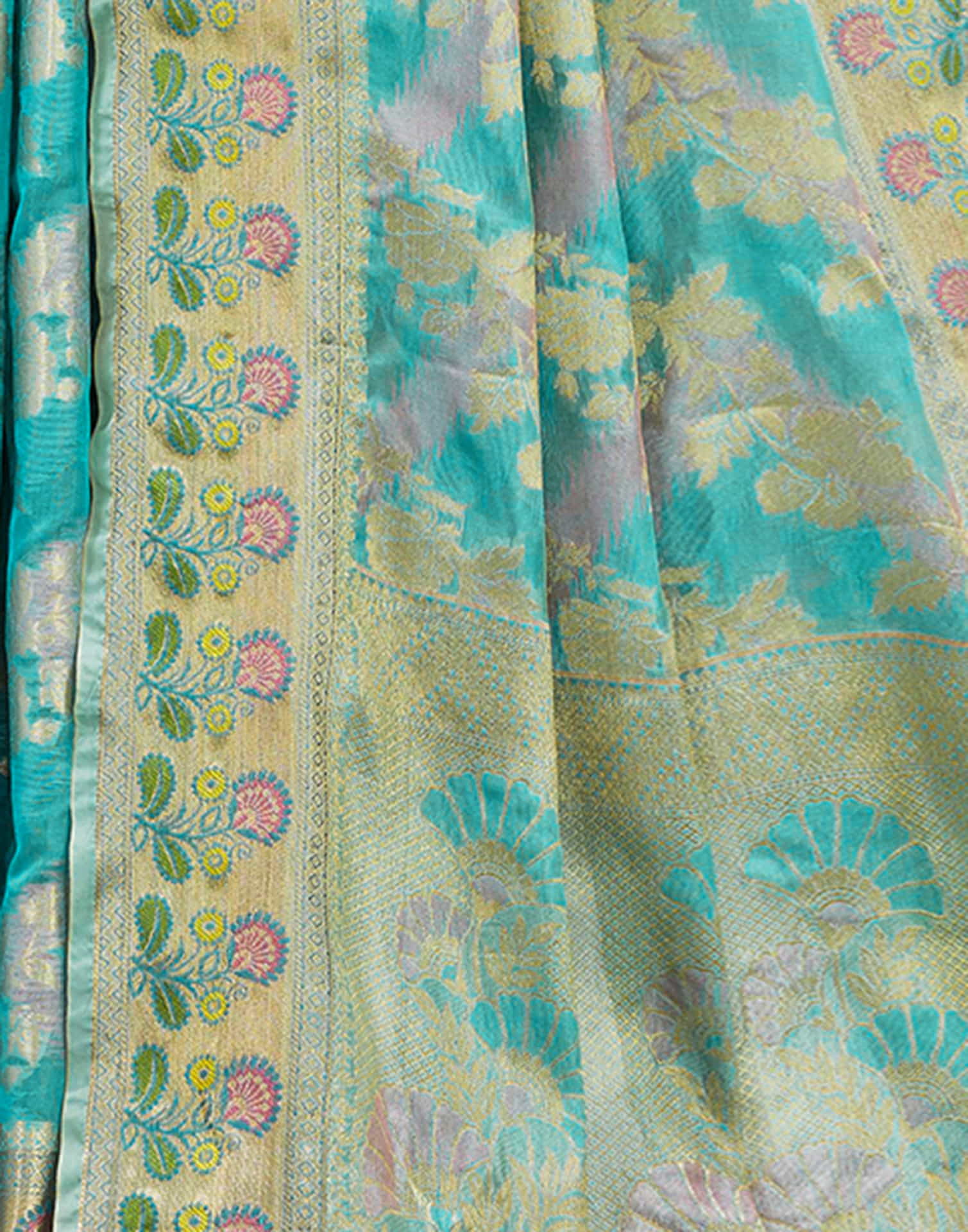 Turquoise Silk Woven Banarasi Saree