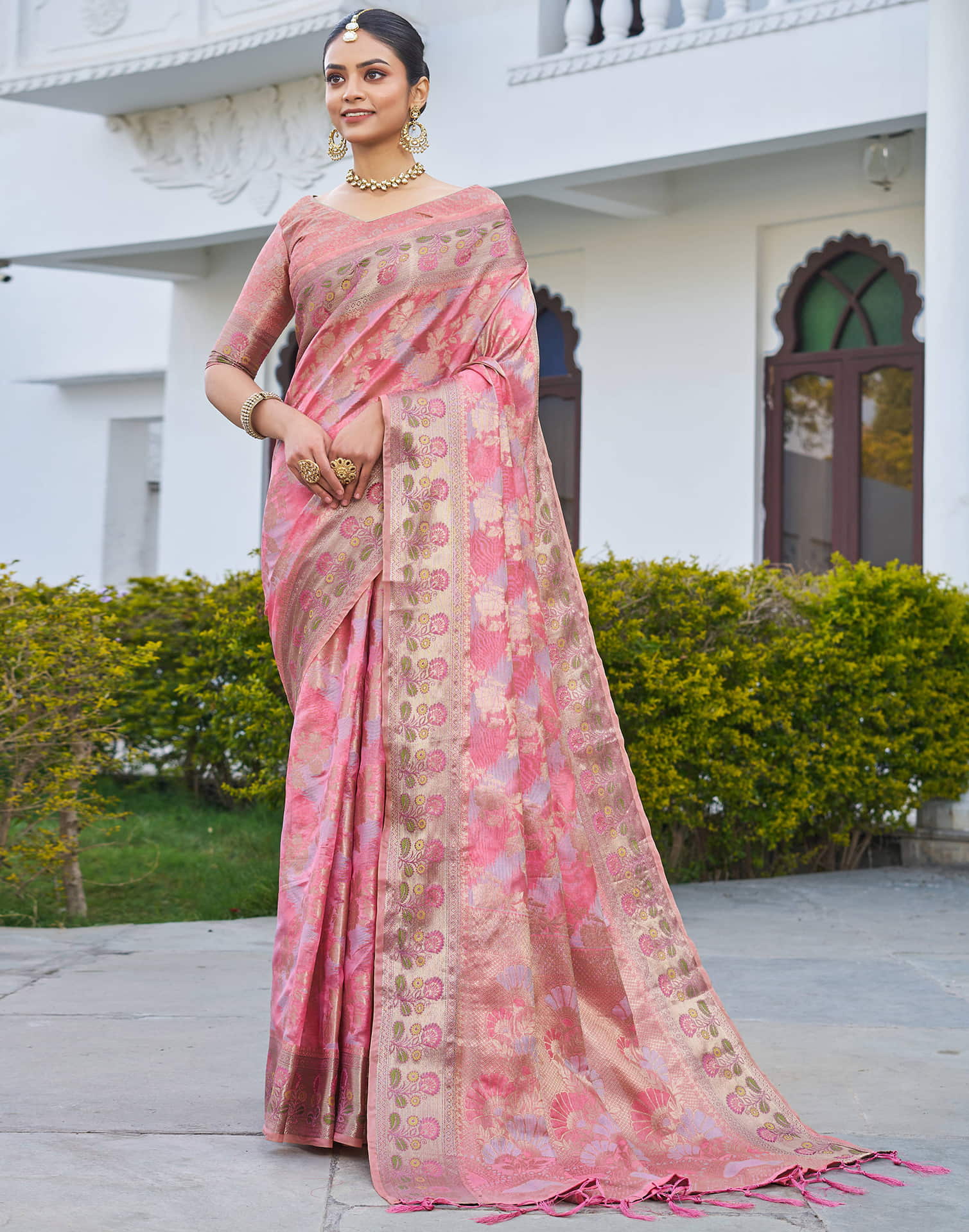 Pink Silk Woven Banarasi Saree