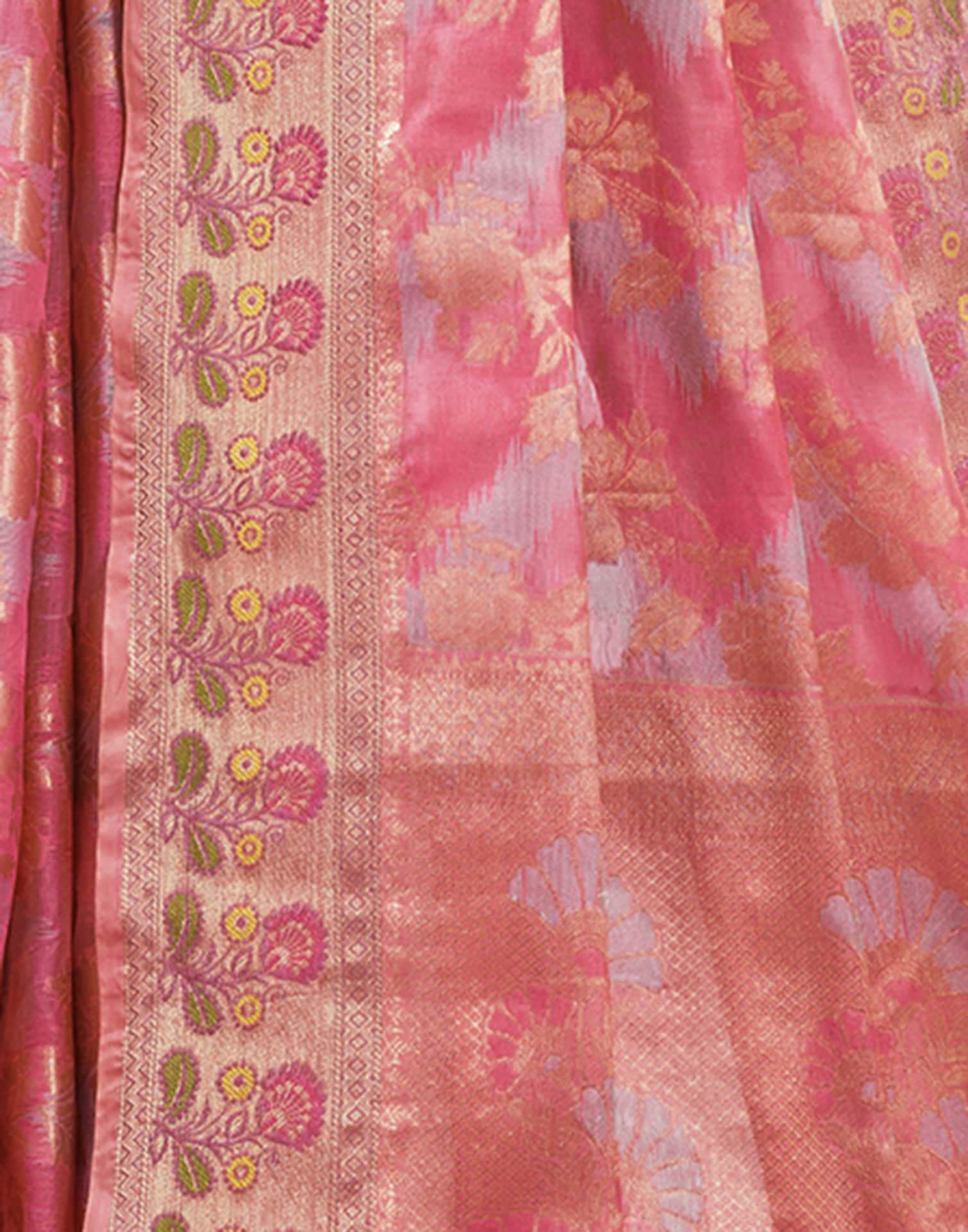 Pink Silk Woven Banarasi Saree