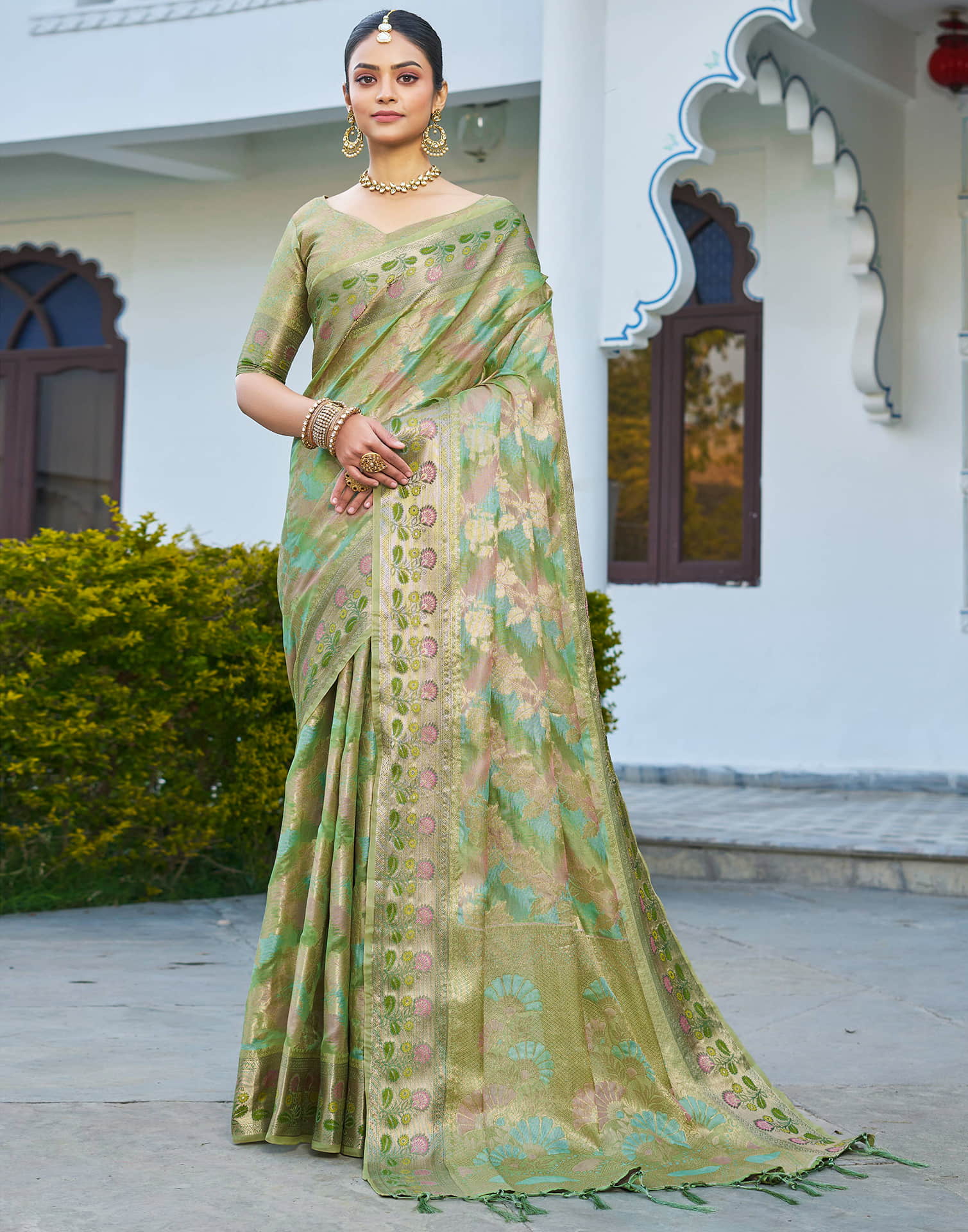 Pista Green Silk Woven Banarasi Saree