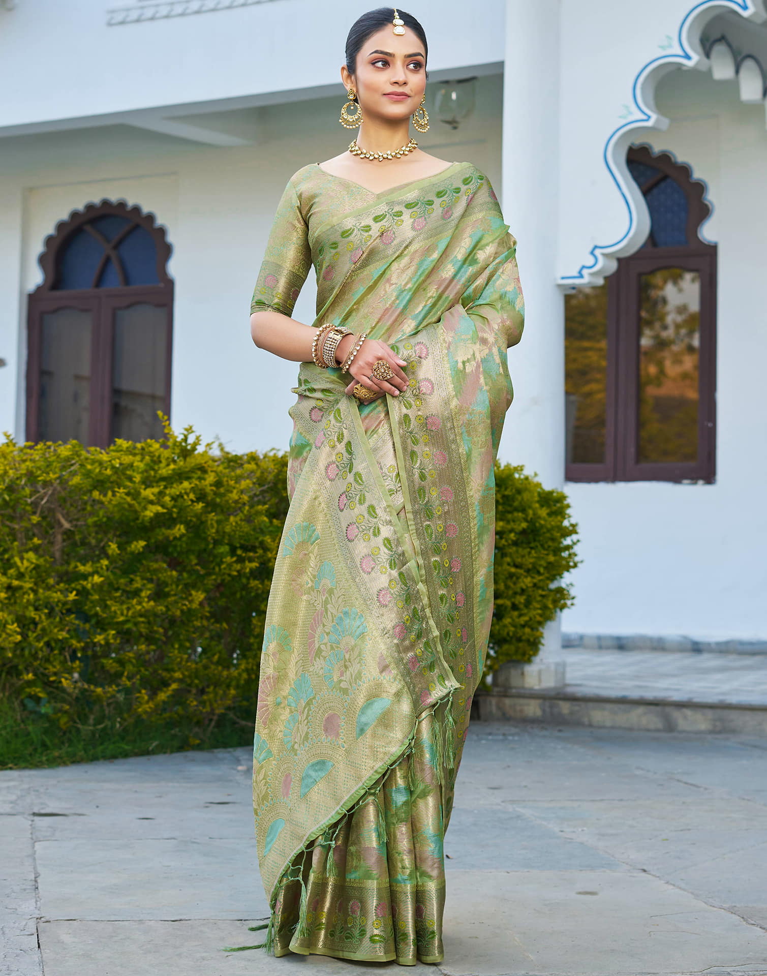 Pista Green Silk Woven Banarasi Saree